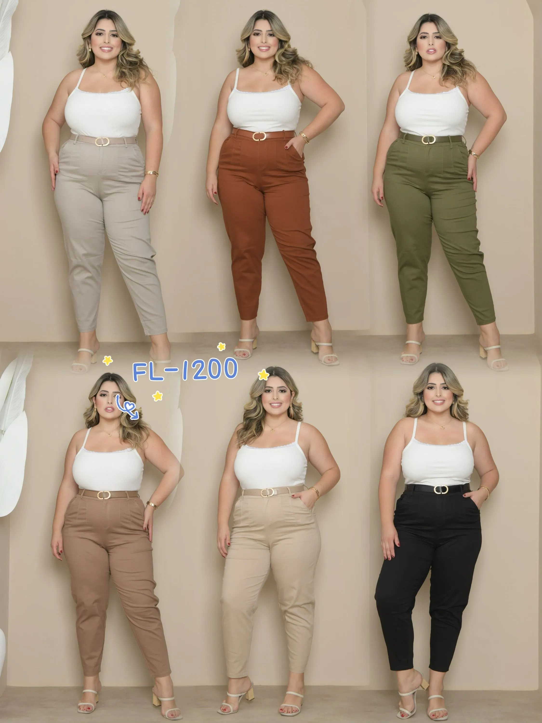 Plus Size Calça de sarja com elastano com cinto  1200