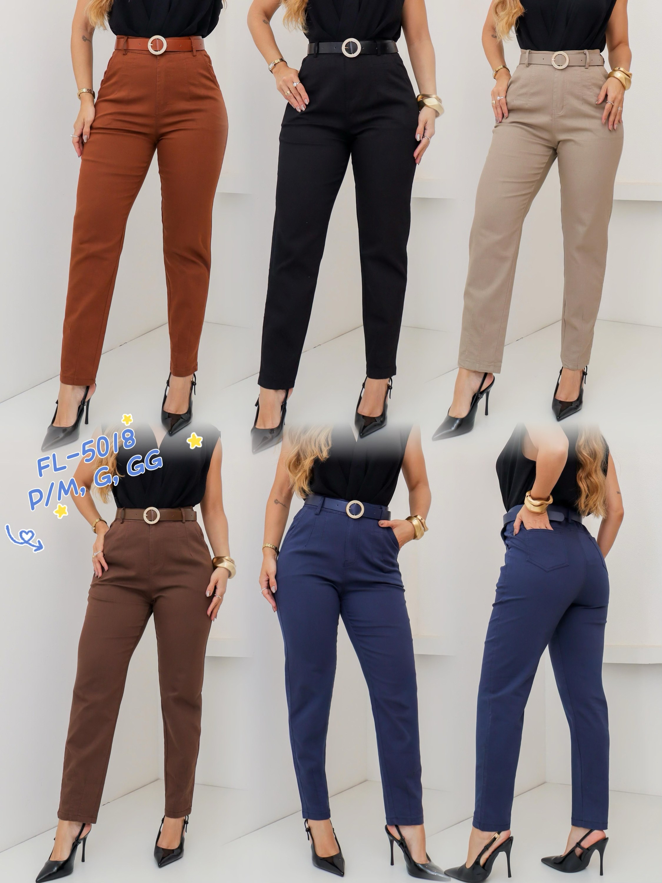 Calça de sarja com elastano com cinto importado 5018