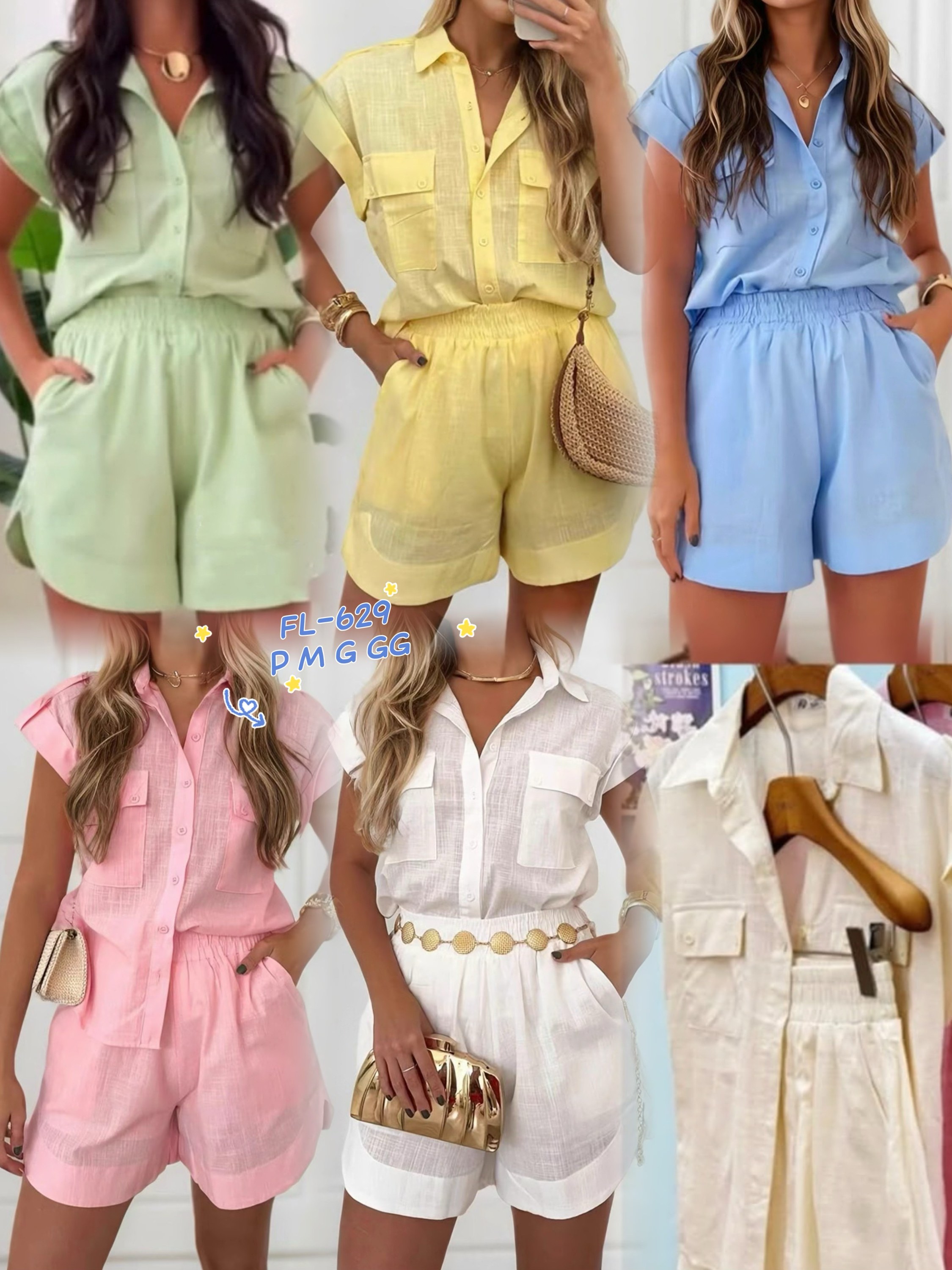 Conjunto (camisa + short forrado )de linho importado 629