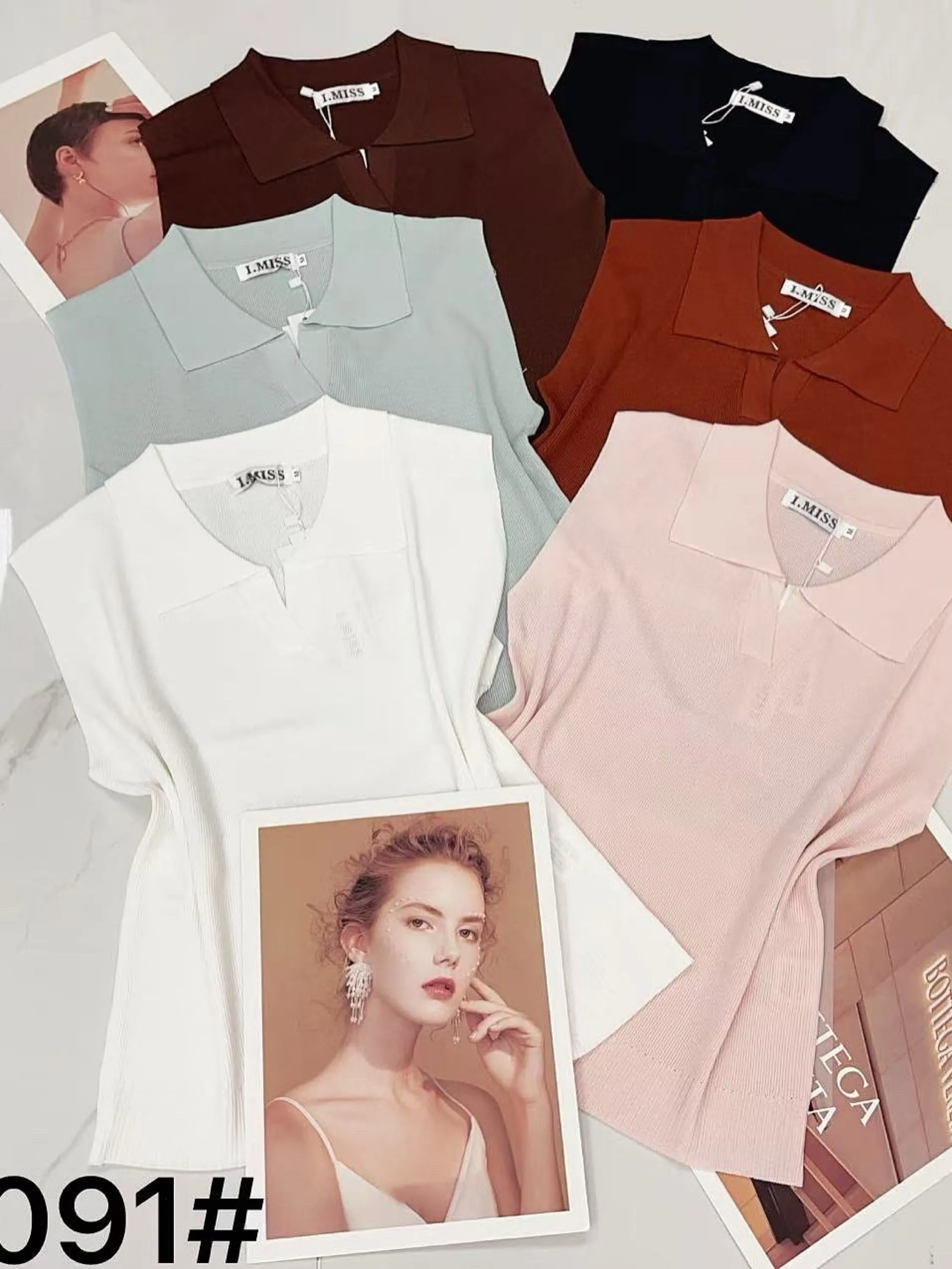 Blusa manga curta com gola de modal importado 1091