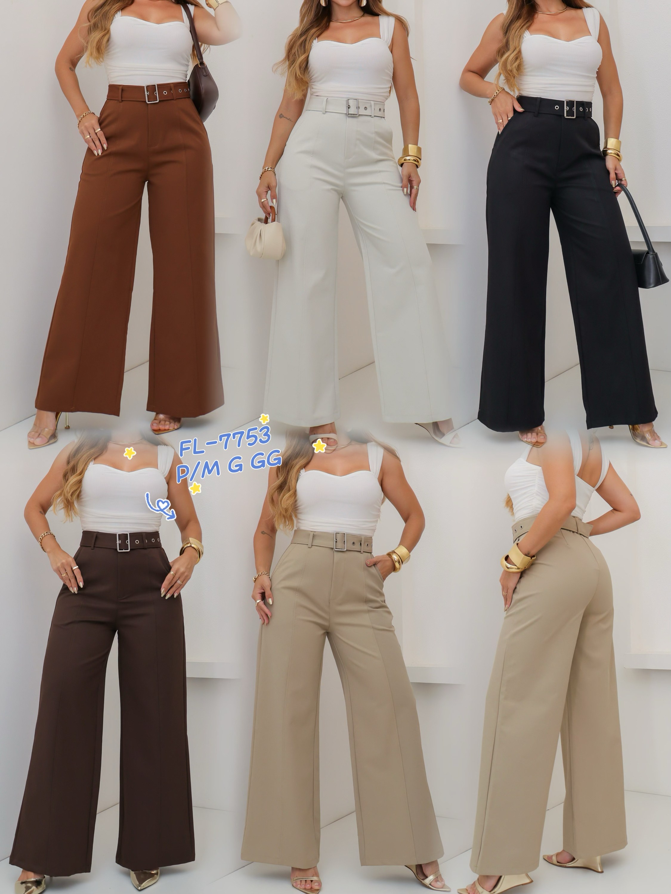 Calça Pantalona de alfaiataria com cinto importado 7753