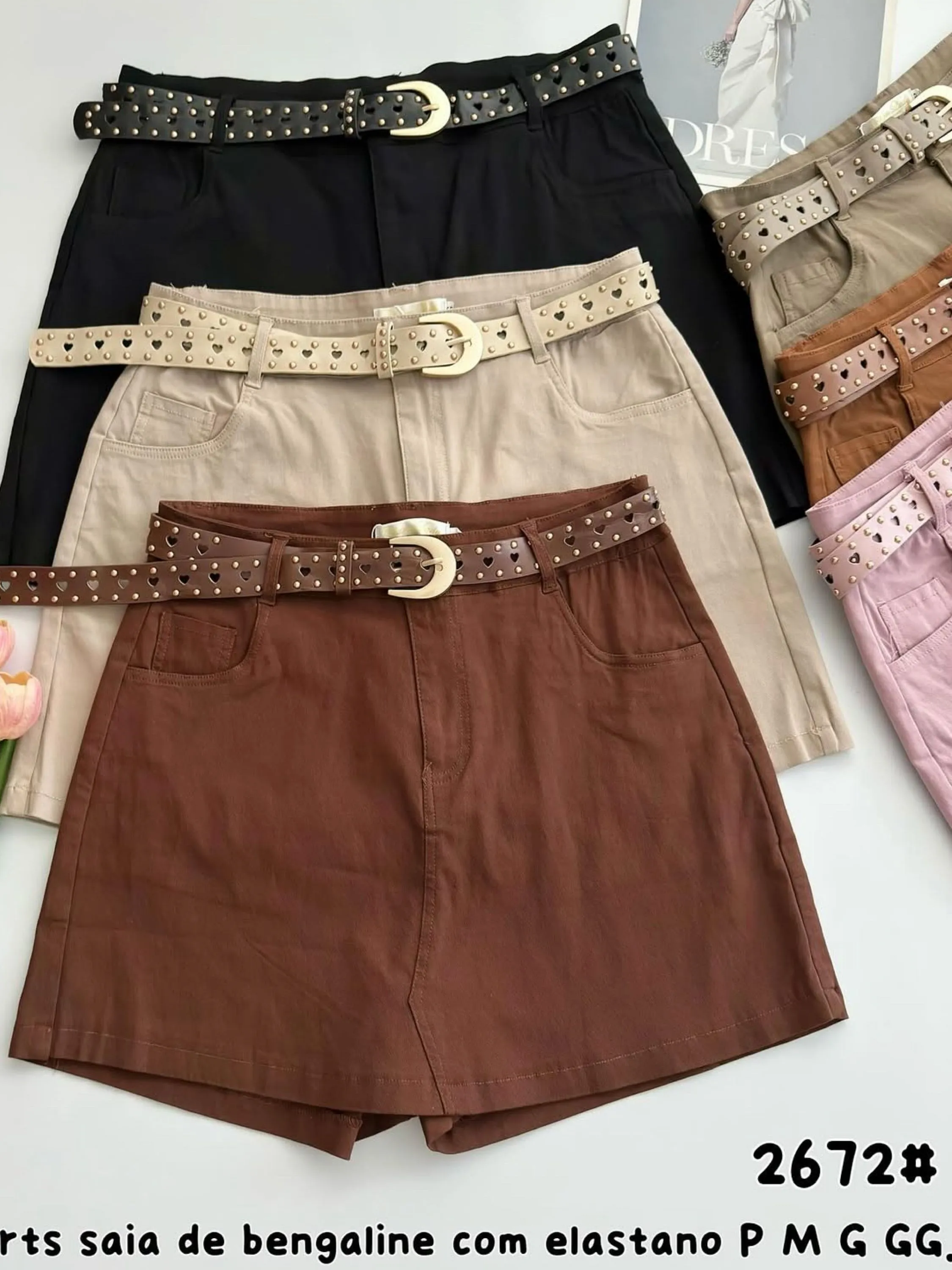 Short Saia de tenoblque sarja com elástico bem 2672