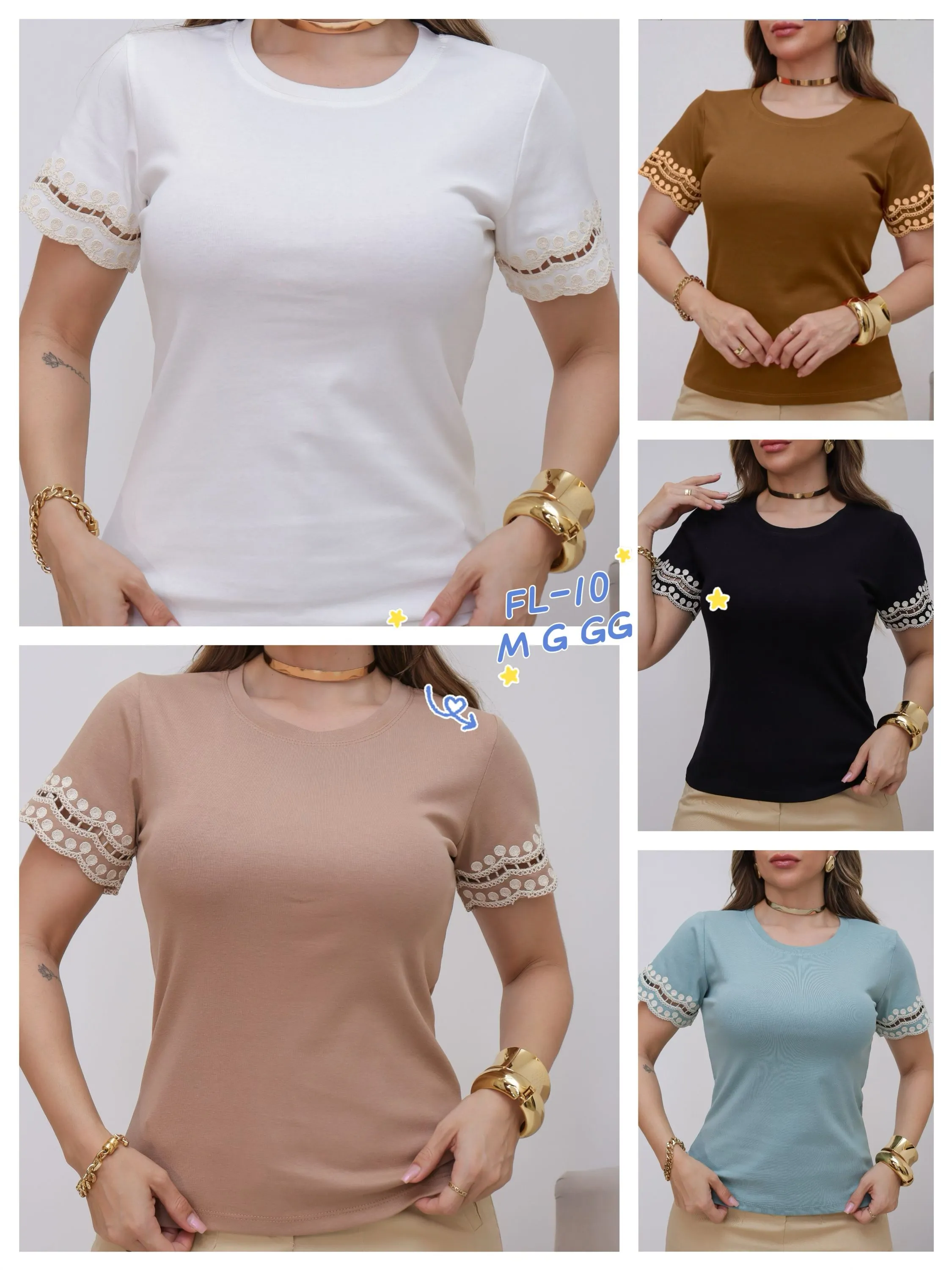 Blusa de algodão canelado manga com bordado 10