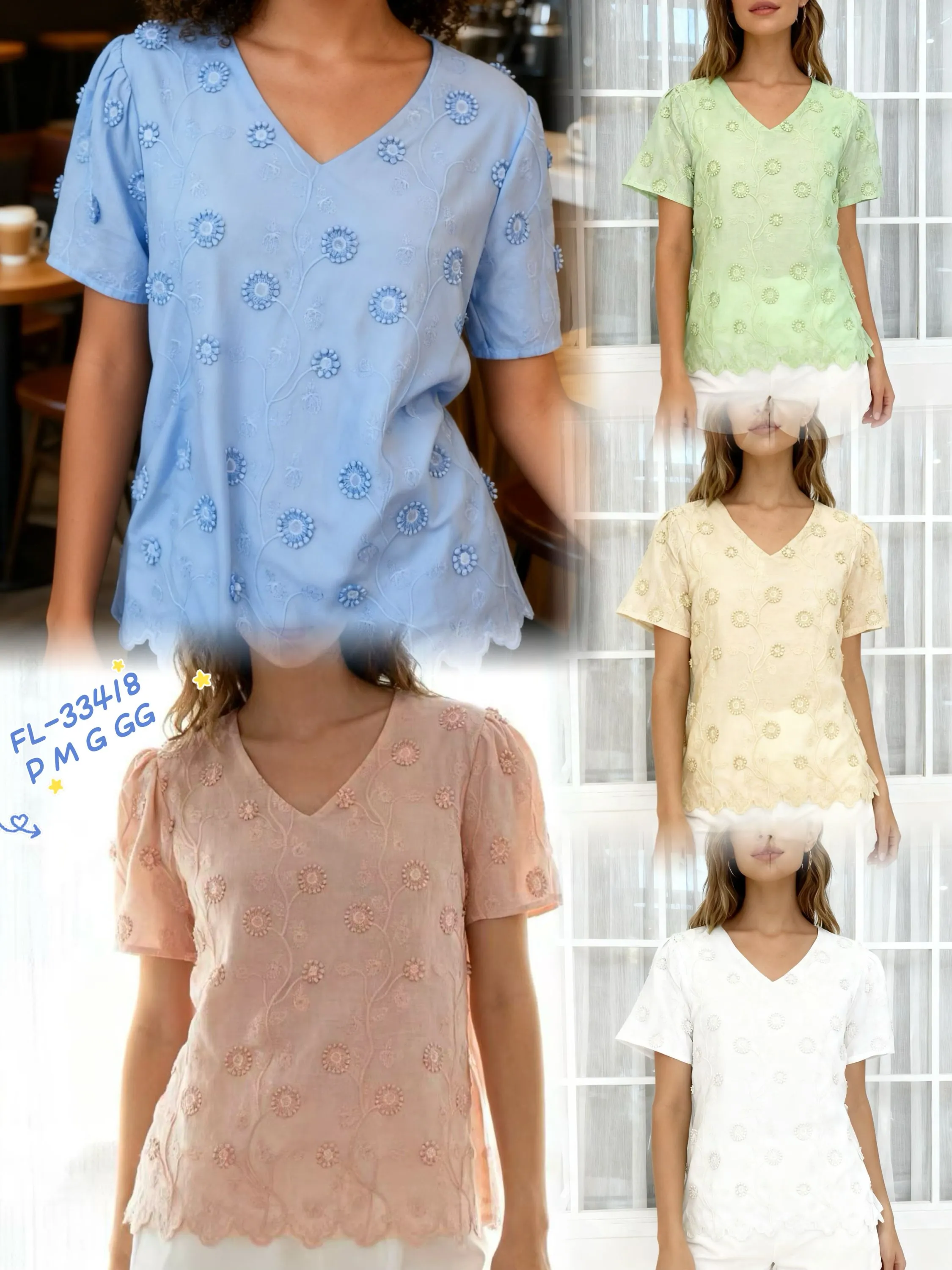 Blusa de linho com bordado importado Flora 33418