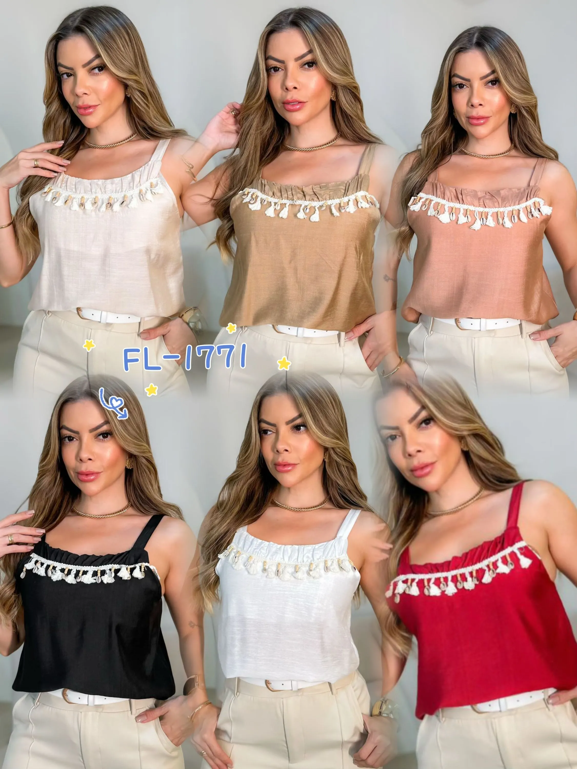 Blusa regata bordado com pedraria importado Flora 17-71