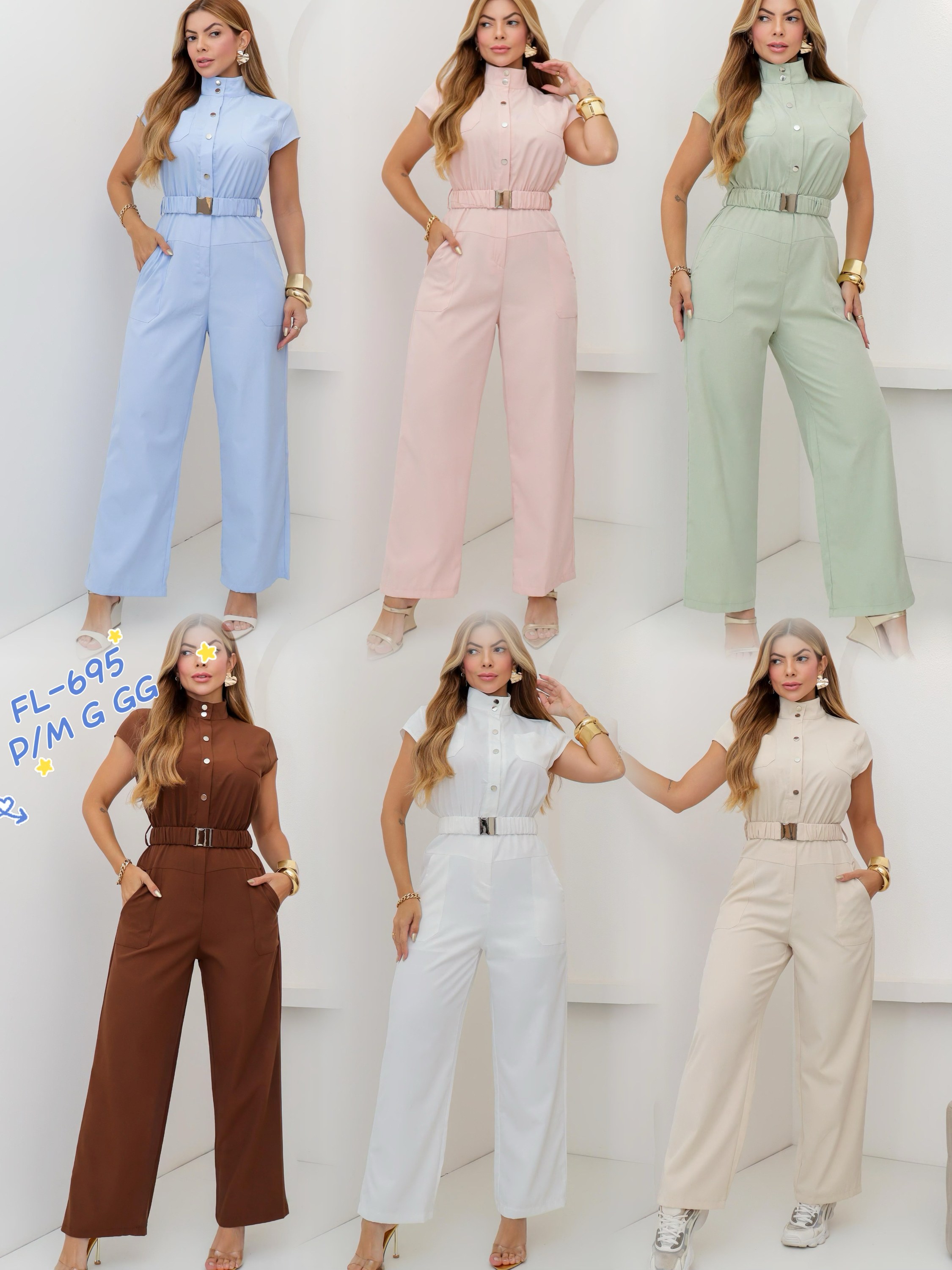 Macacão de alfaiataria com cinto importado 695