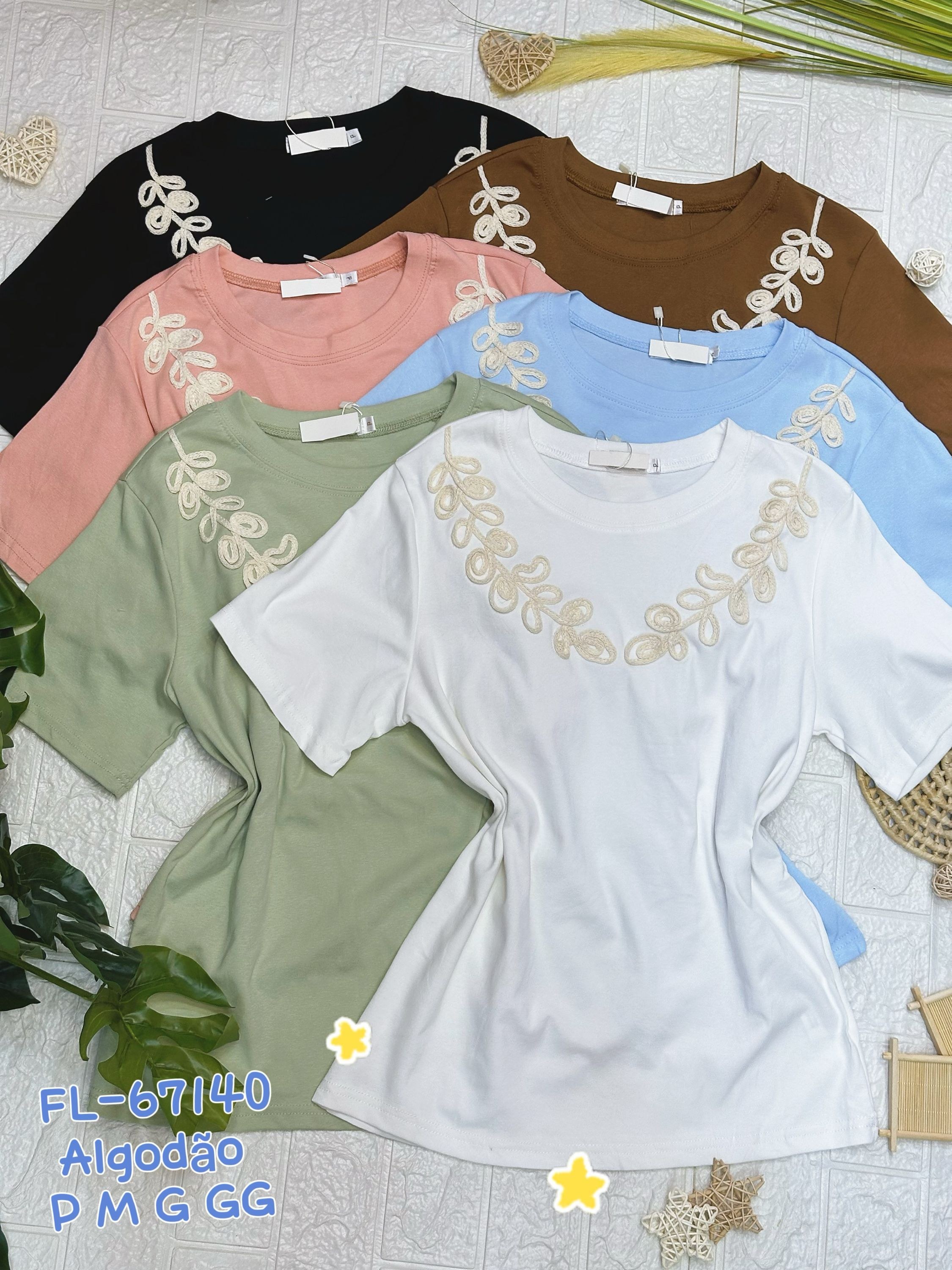 Blusa Algodão T-agirts com bordado importado Flora 67140