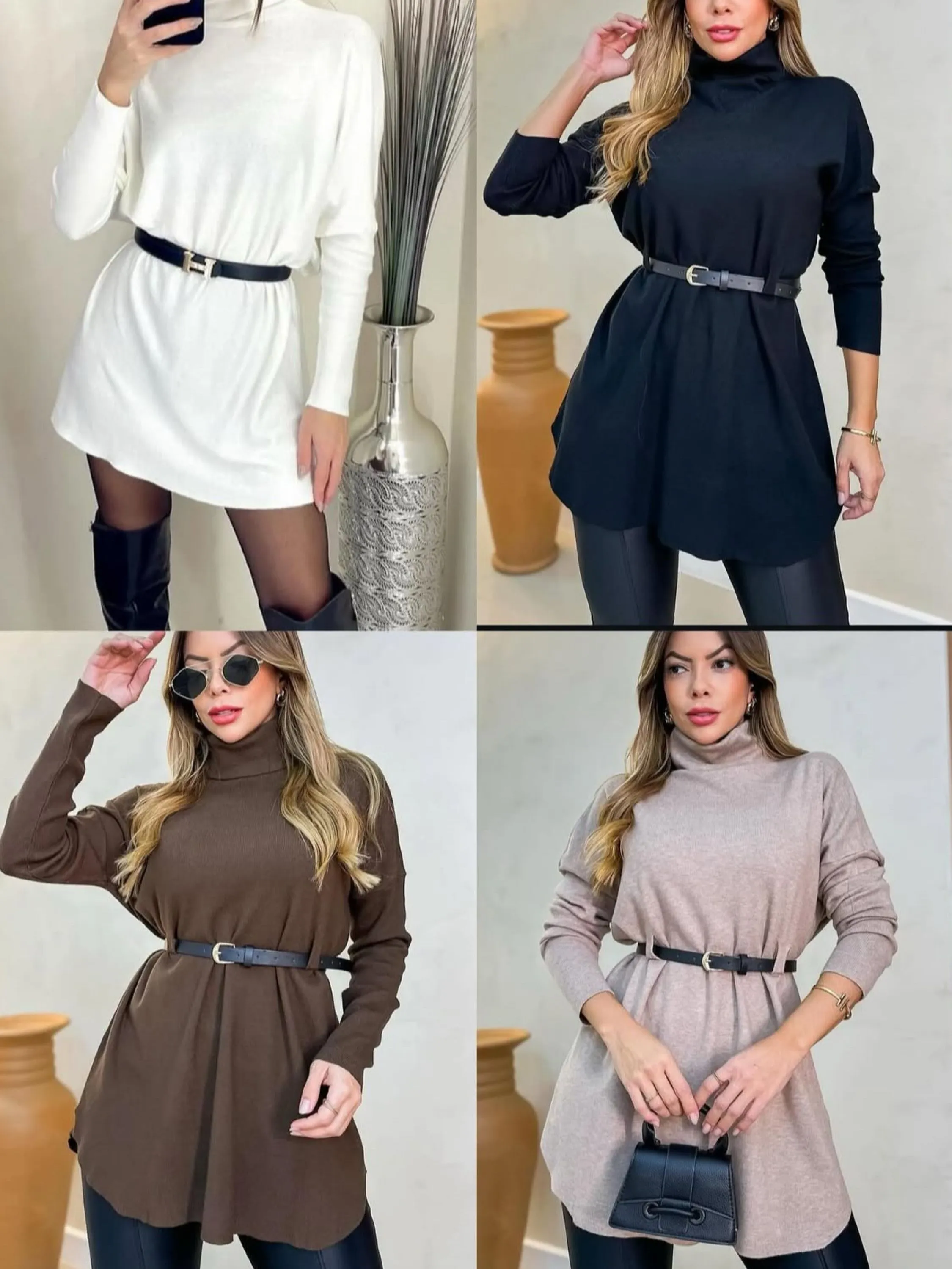 Blusa poncho modal de lã com cinto Flora 2079