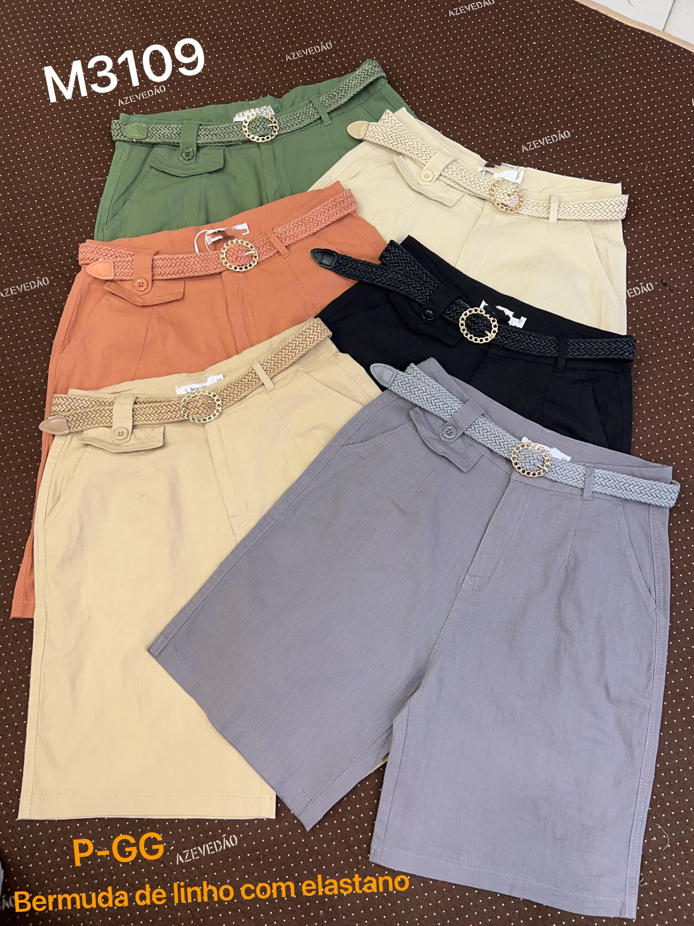 Short Bermuda de linho com elastano com cinto 3109