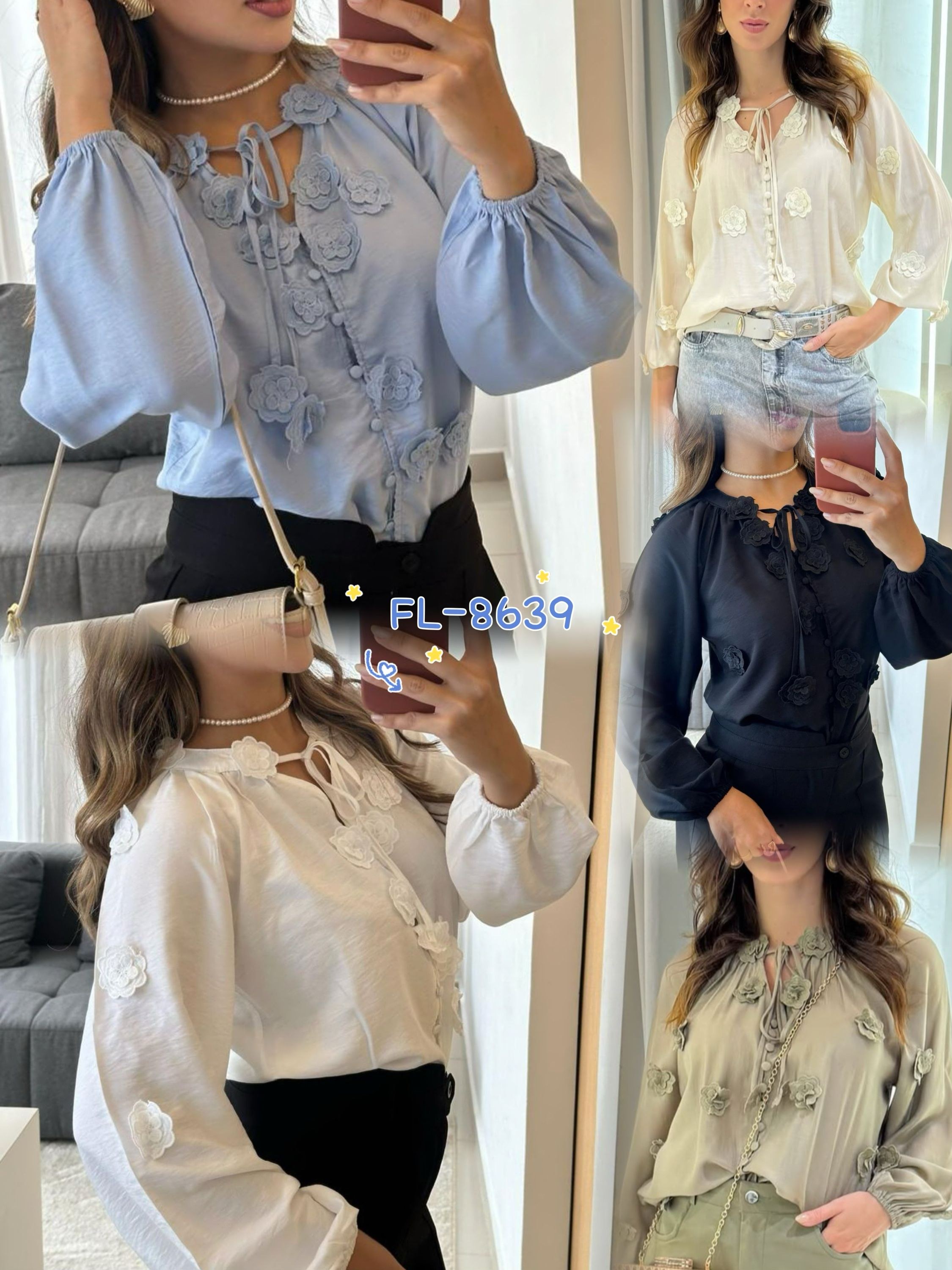 Blusa camisa linho com flor flora 8639 73731