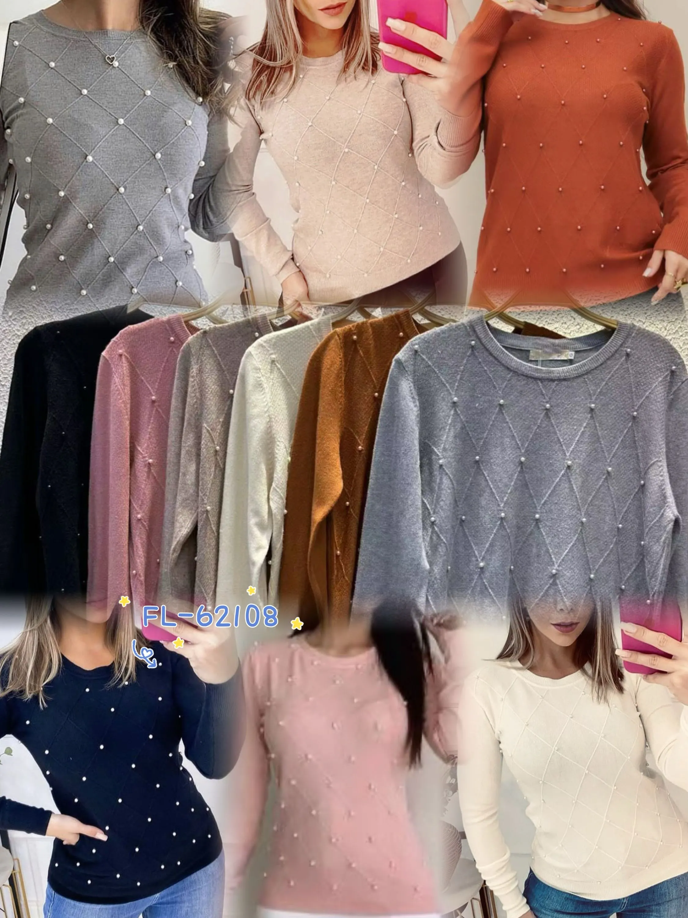 Blusa modal de lã importado com pérolas Flora 62108