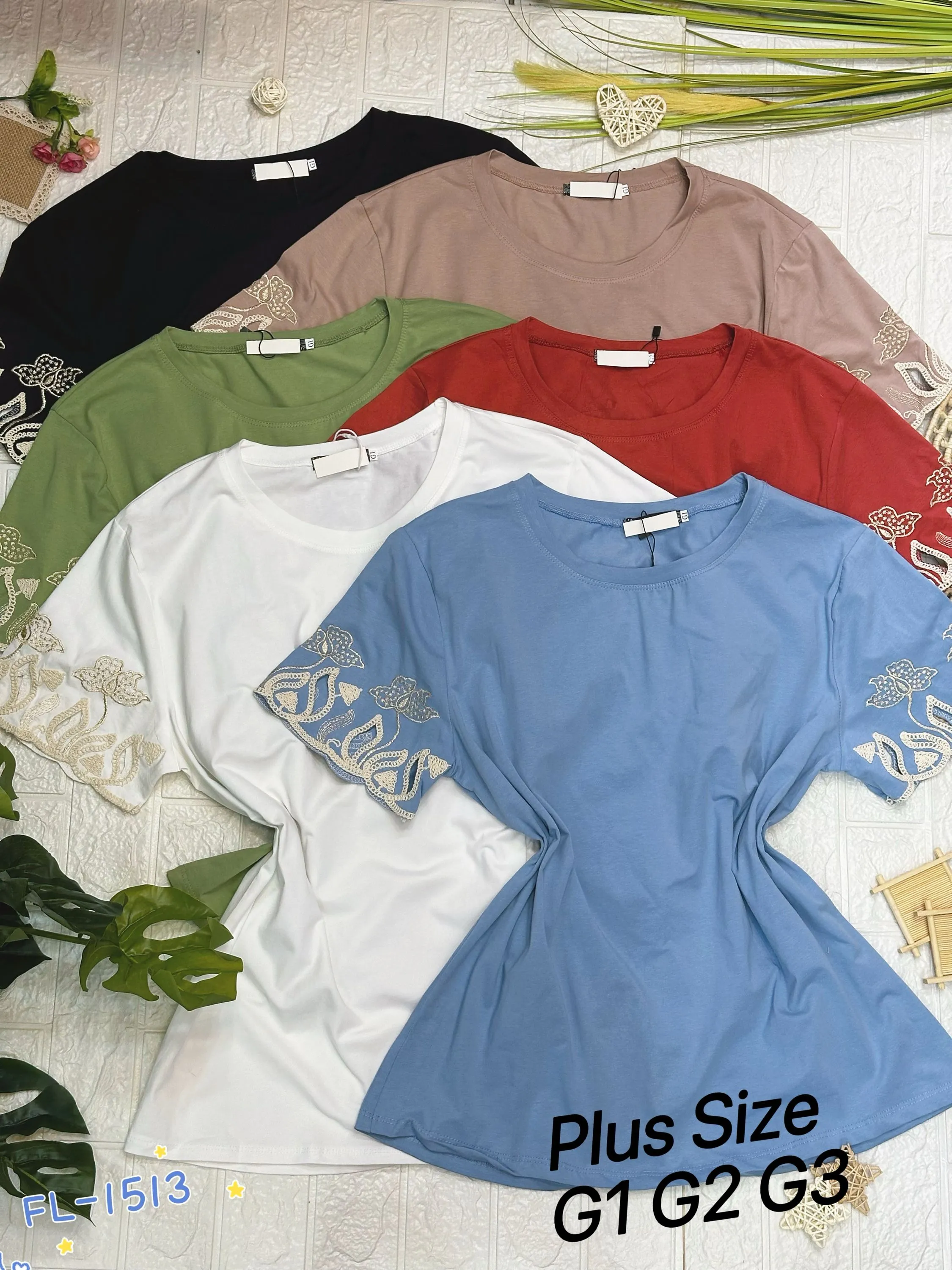 Blusa plus size algodão canelado com bordado importado 1513