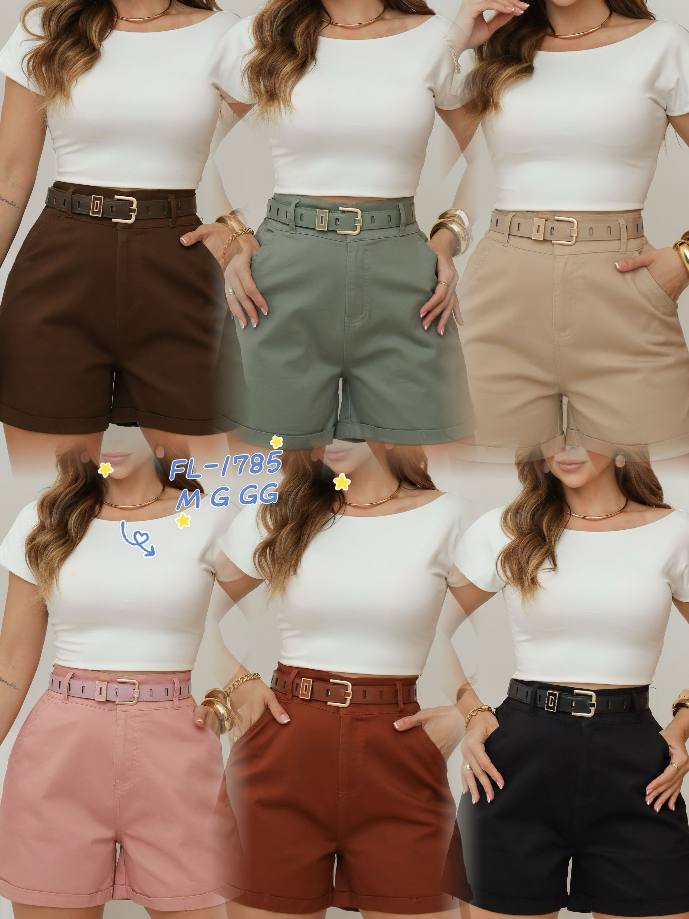 Short de sarja com elastano com cinto importado 1785