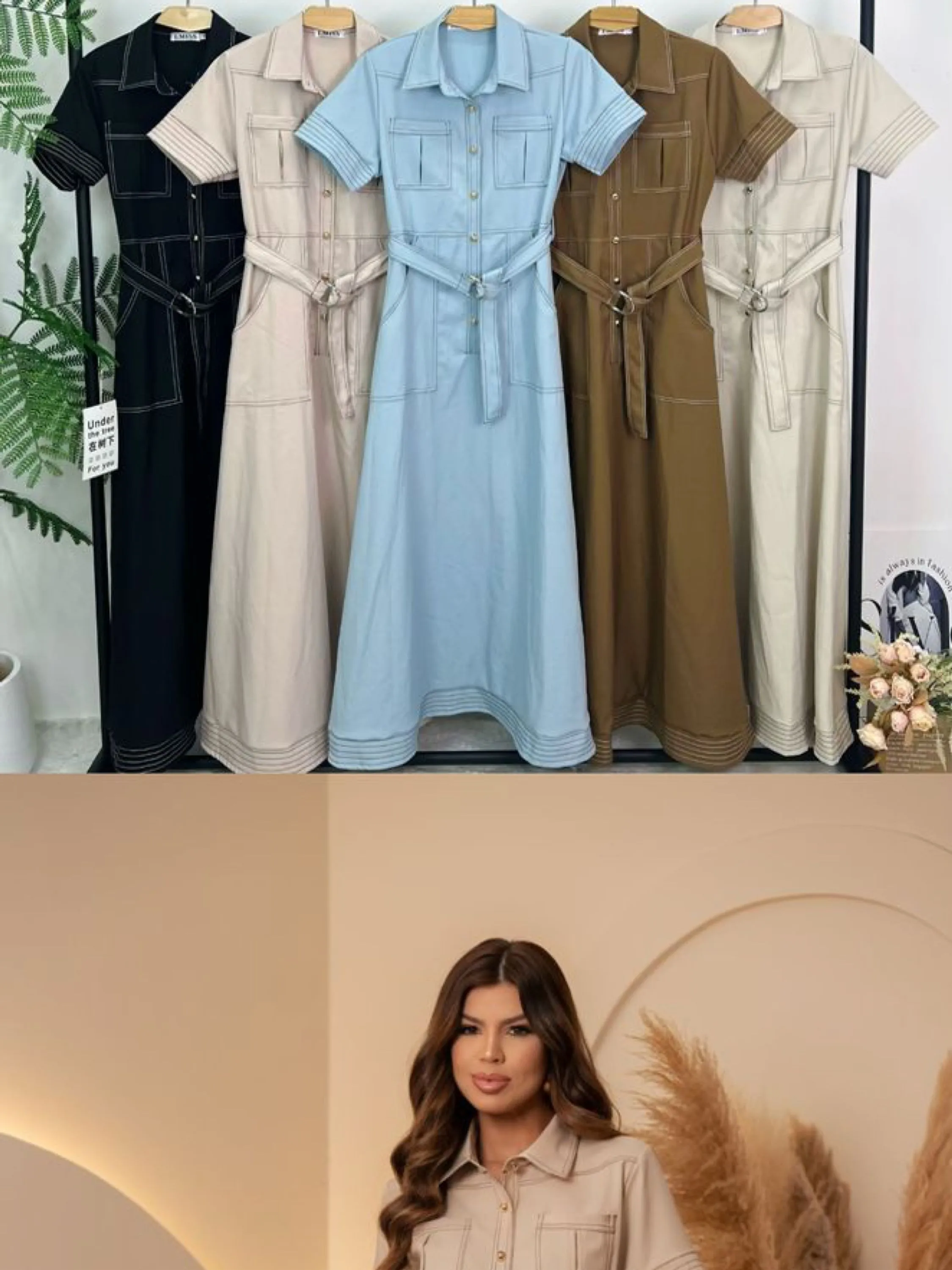 Vestido mídi alfaiataria com cinto importado 670