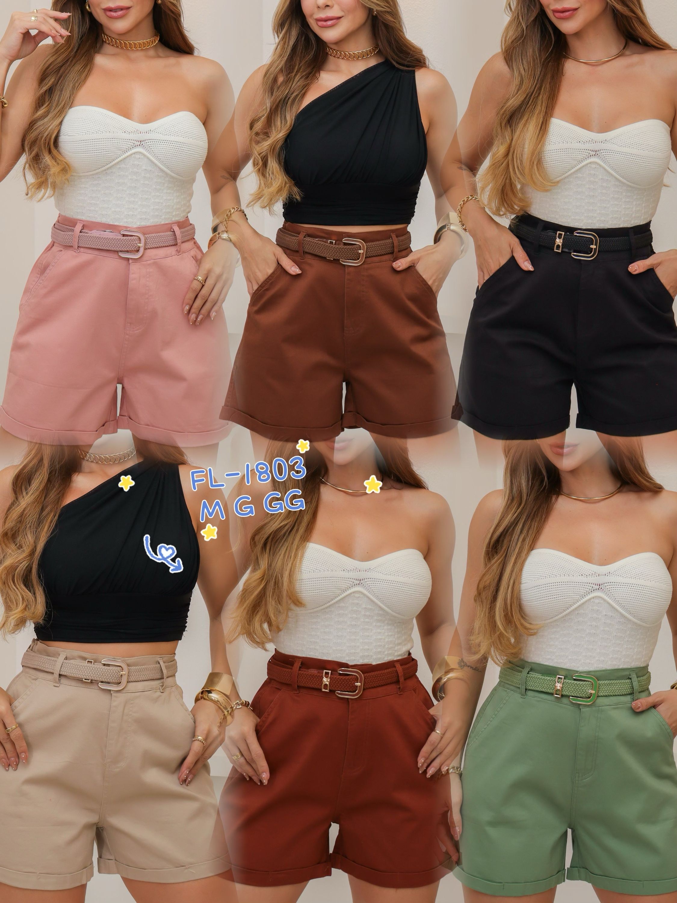 Short de sarja com elastano com cinto importado 1803