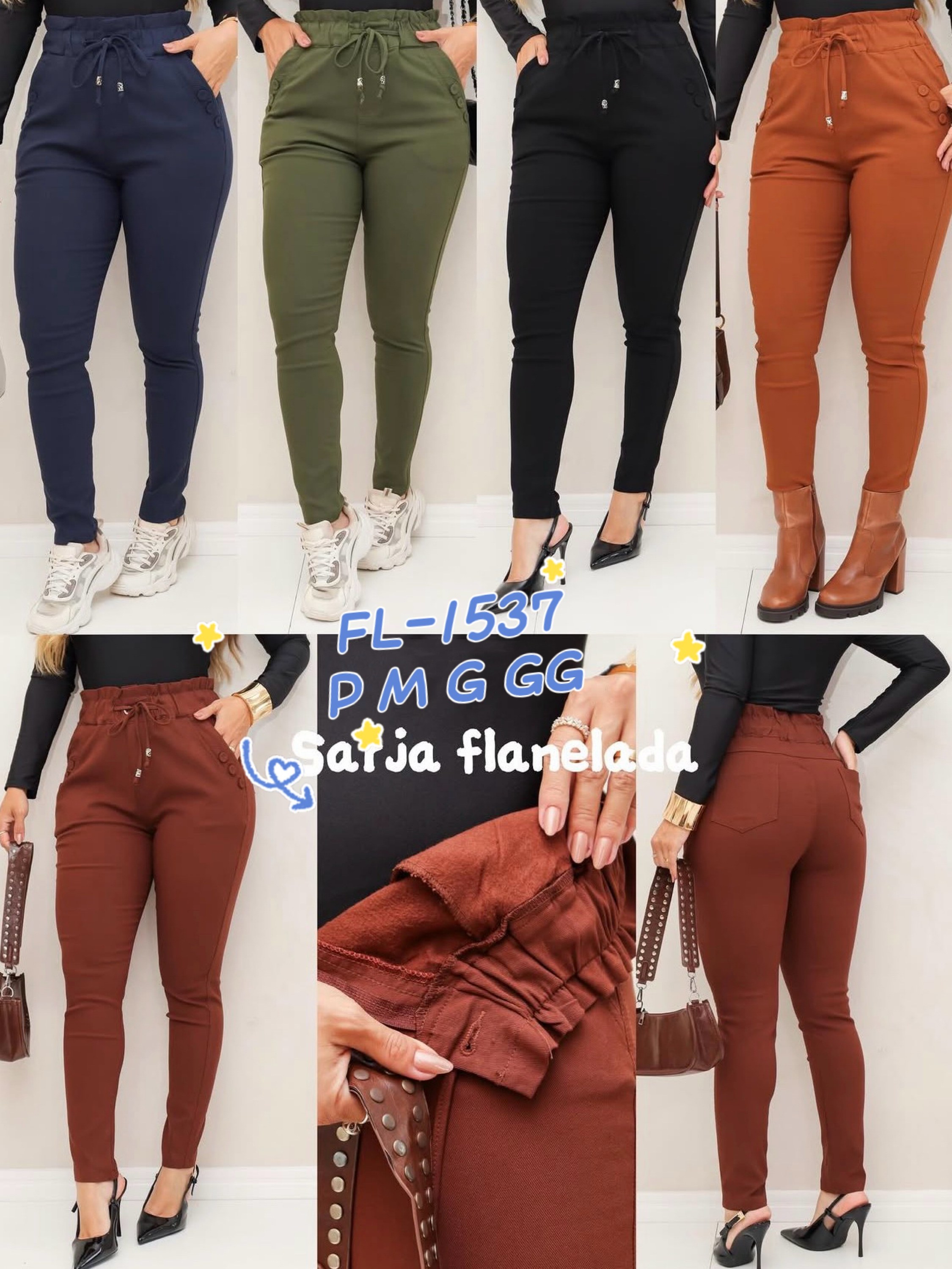 Calça Flanelada de sarja com elastano importado 1537
