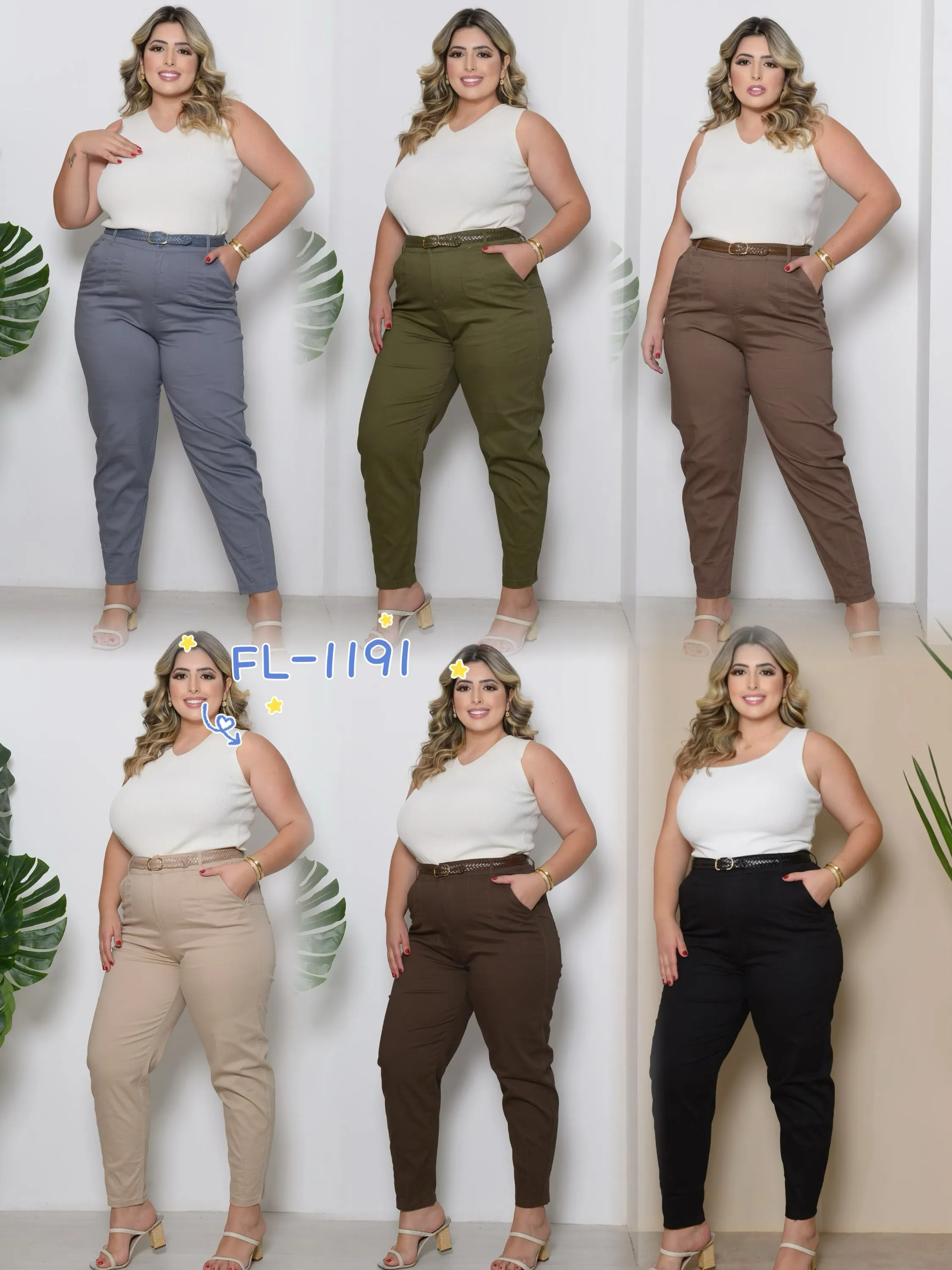 Calça plus size de sarja com elastano Flora 1191