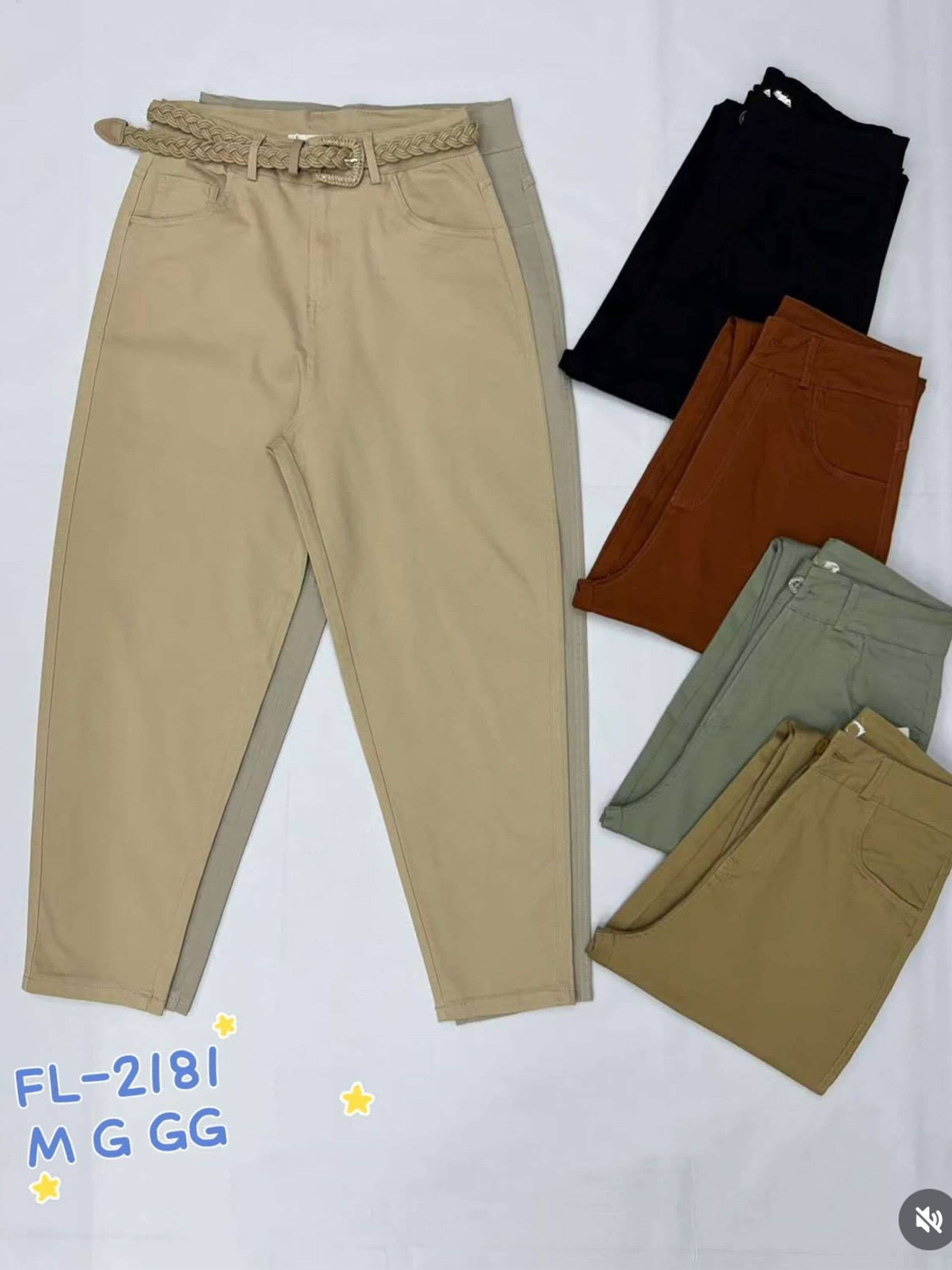 Calça de sarja com elastano com cinto importado 2181