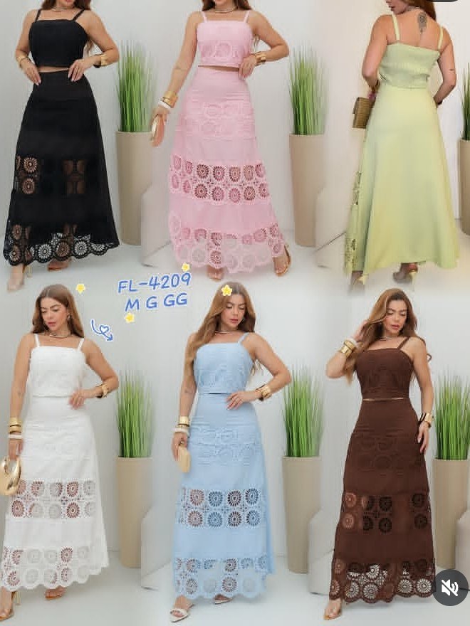 Conjunto de cropped com bojo, saia midoo midi forrada 4209
