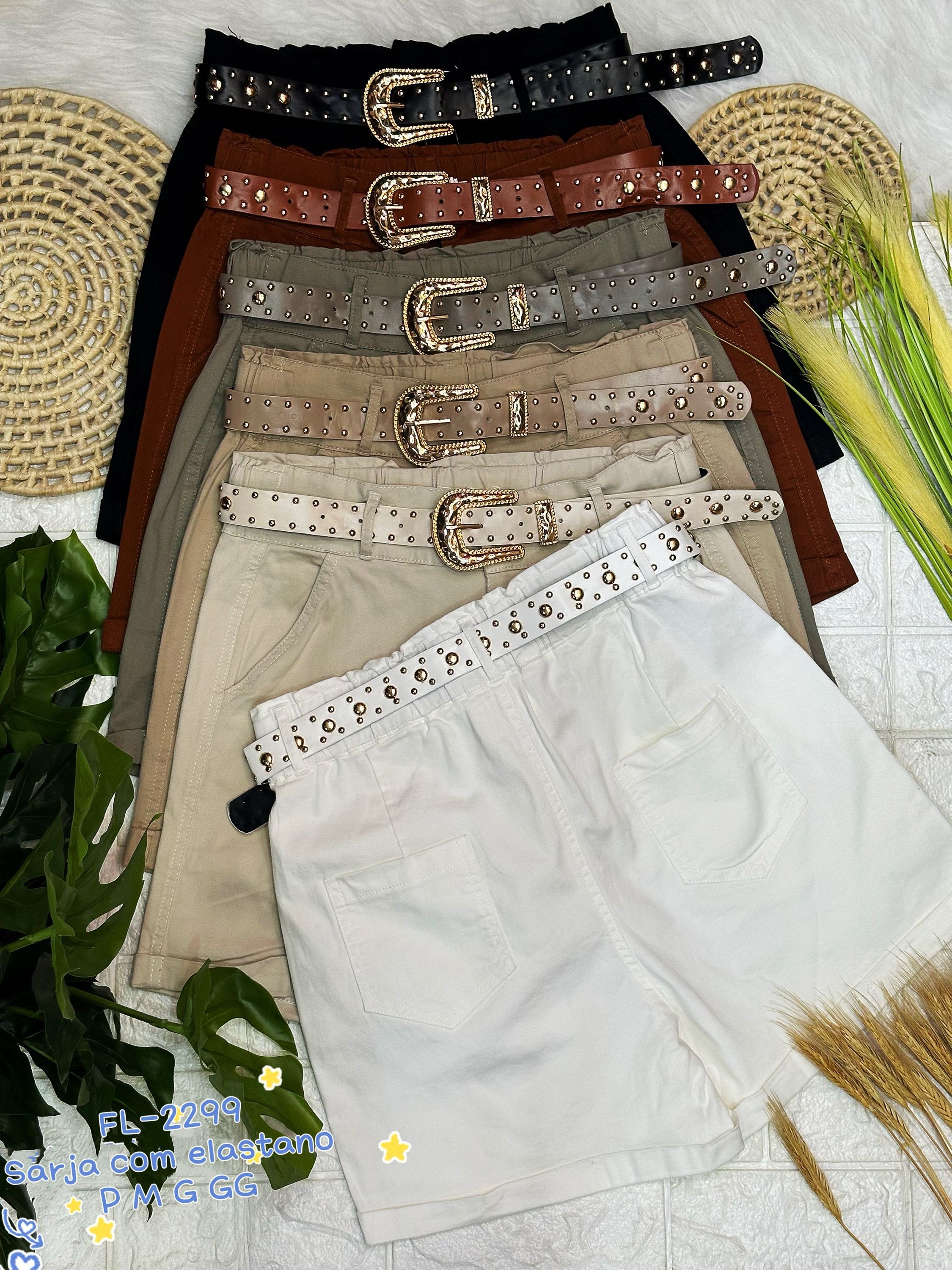 Short de sarja com elastano com cinto importado 2299