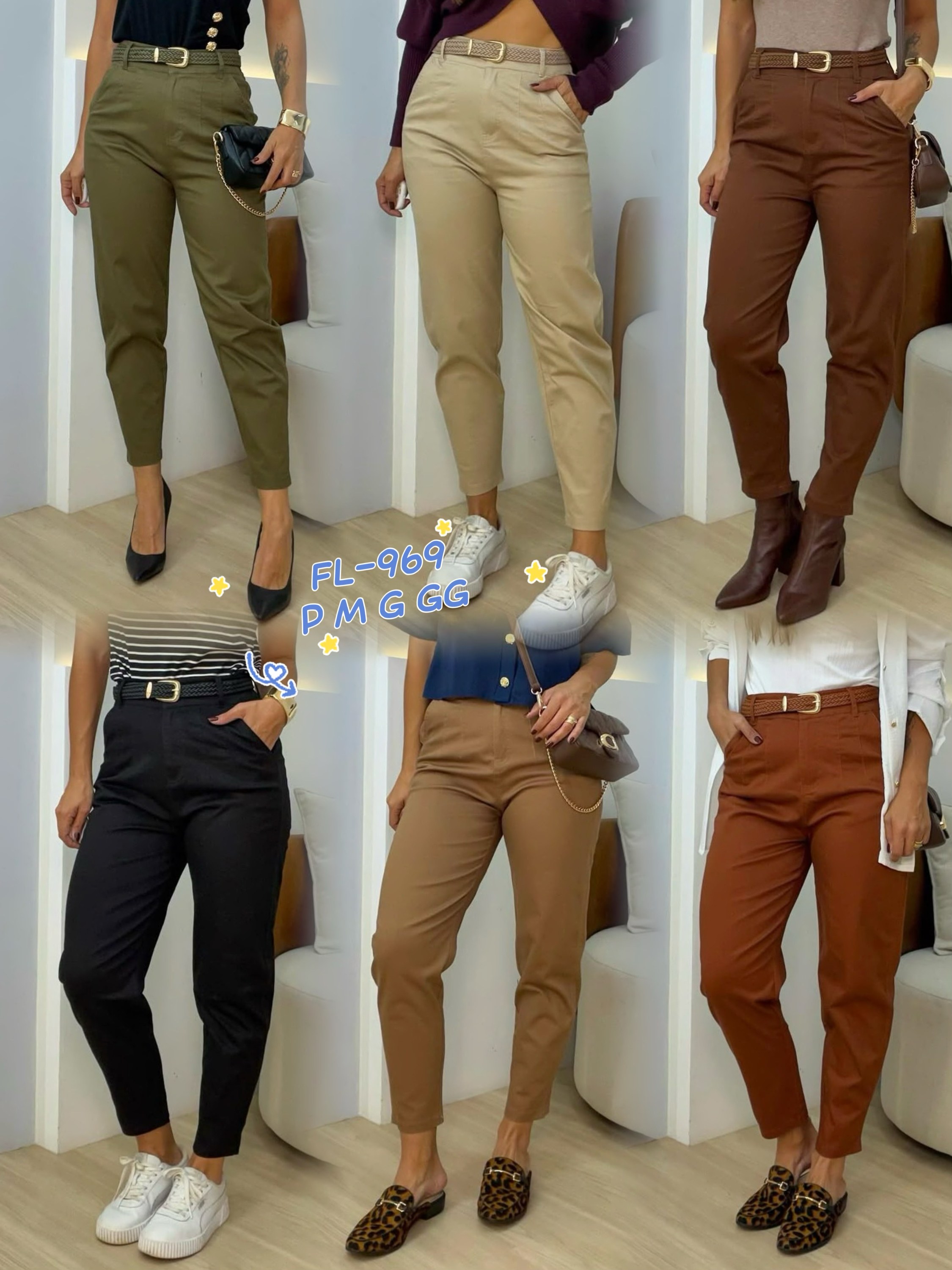 Calça de sarja com elastano com cinto importado 969