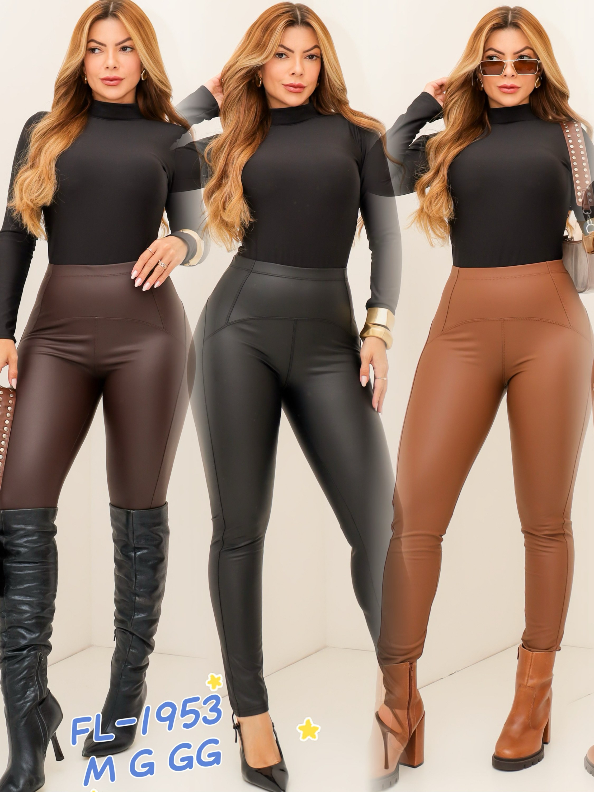 Calça legging de couro fake flanelada importado 1953