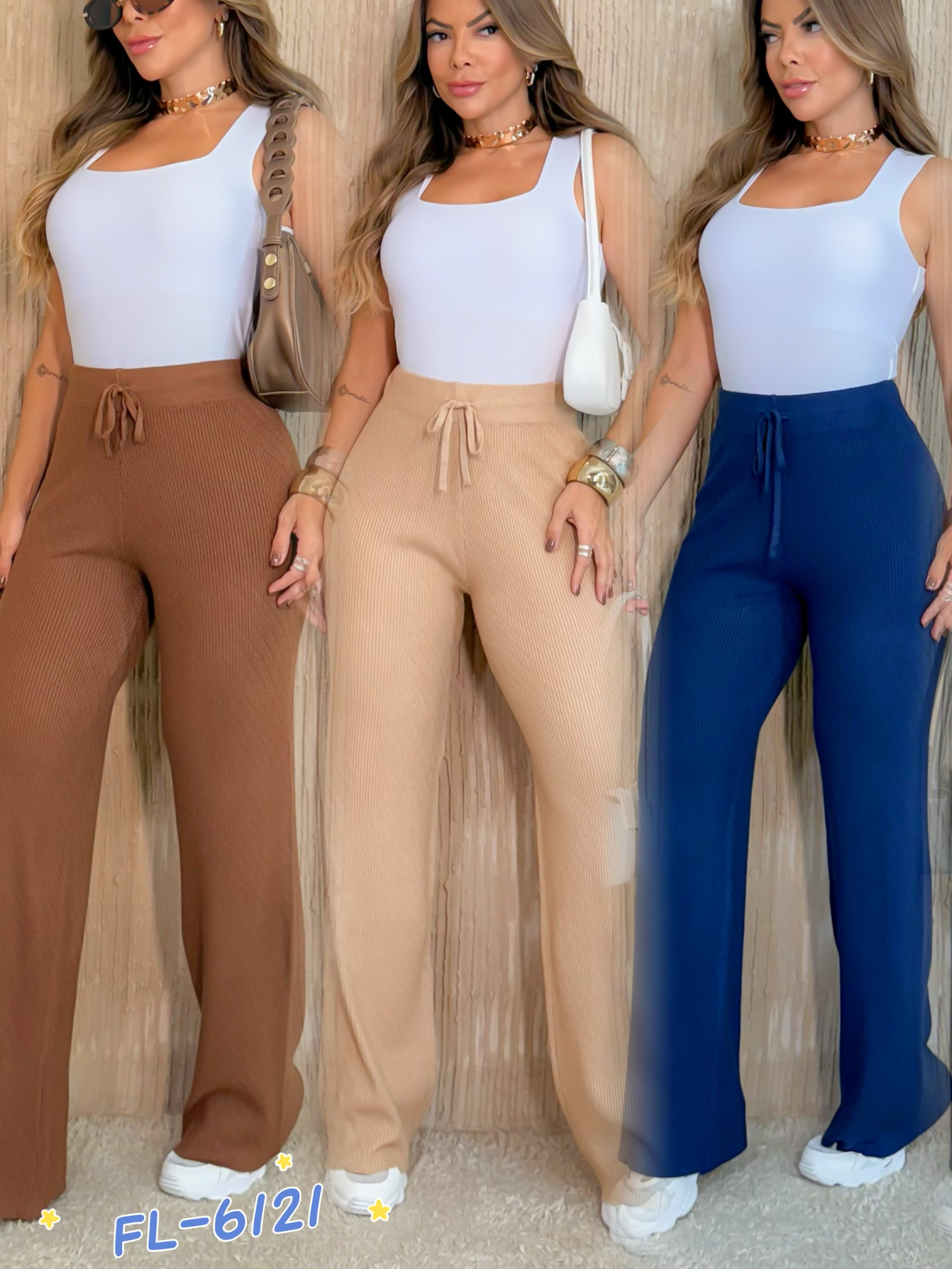 Calça pantalona de modal importado 6121