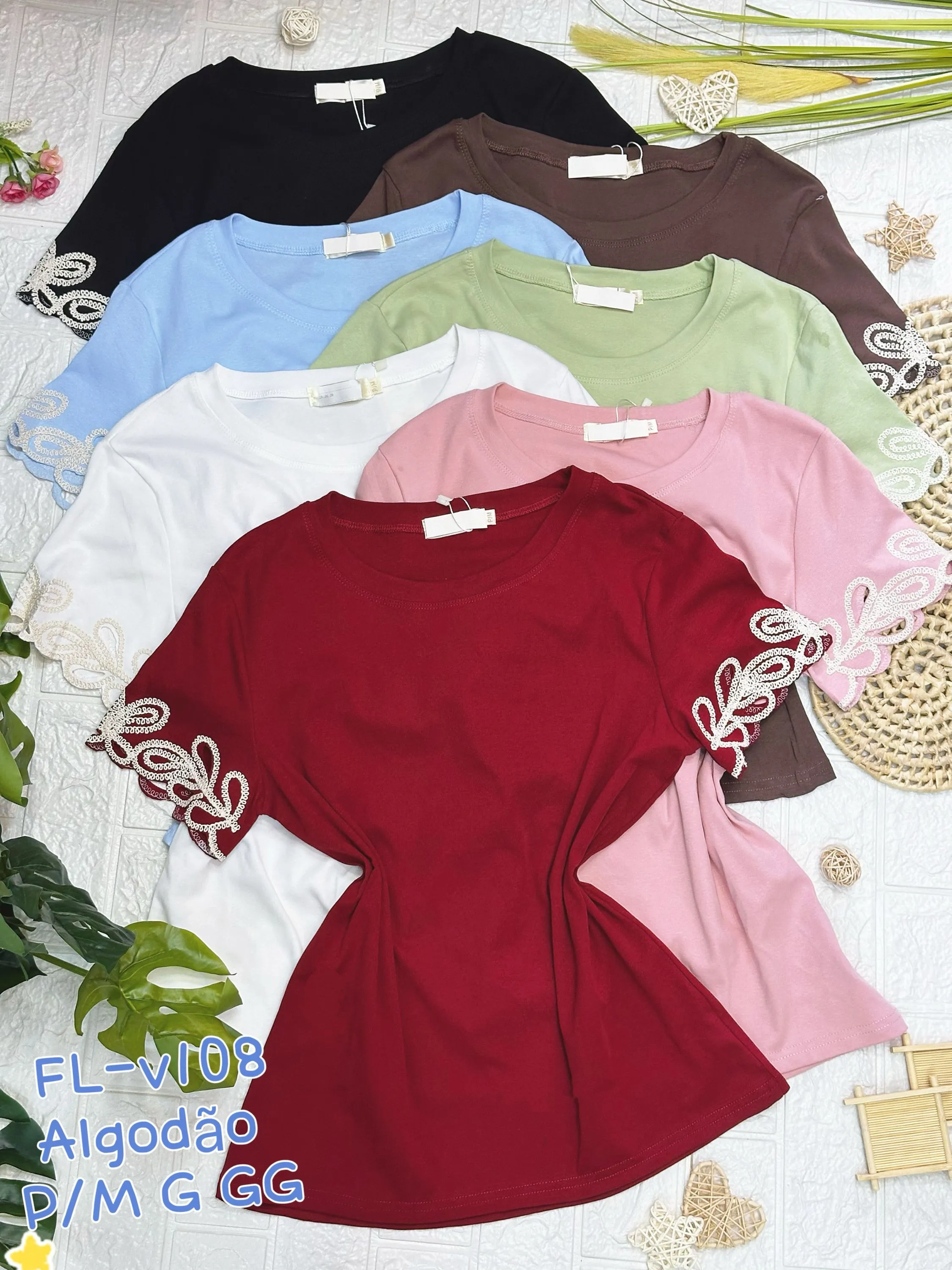 Blusa T-shirts canelada algodão importado Flora 108