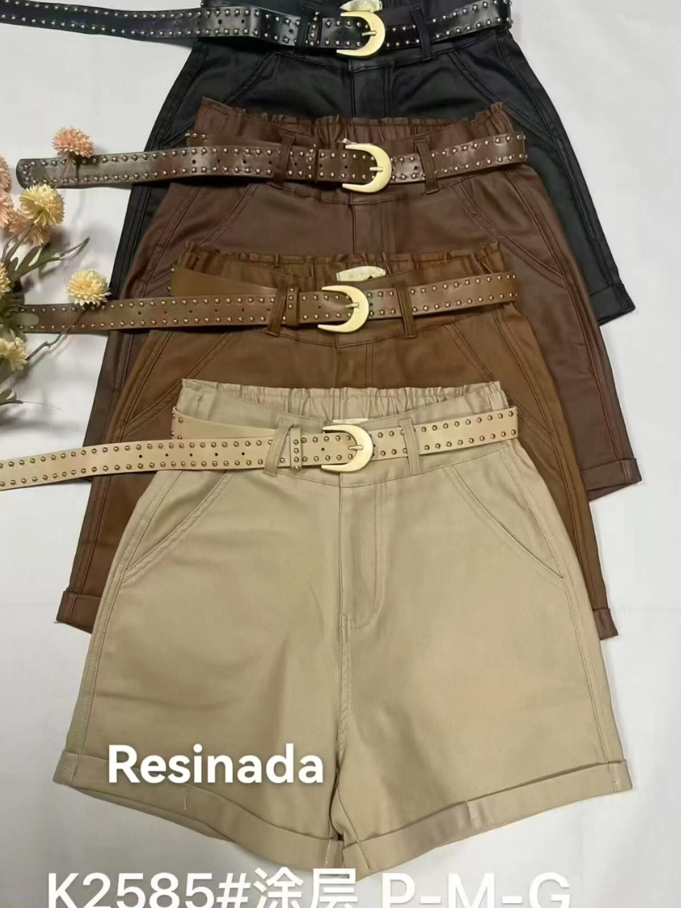 Short de resinada com elastano com cinto Flora 2585
