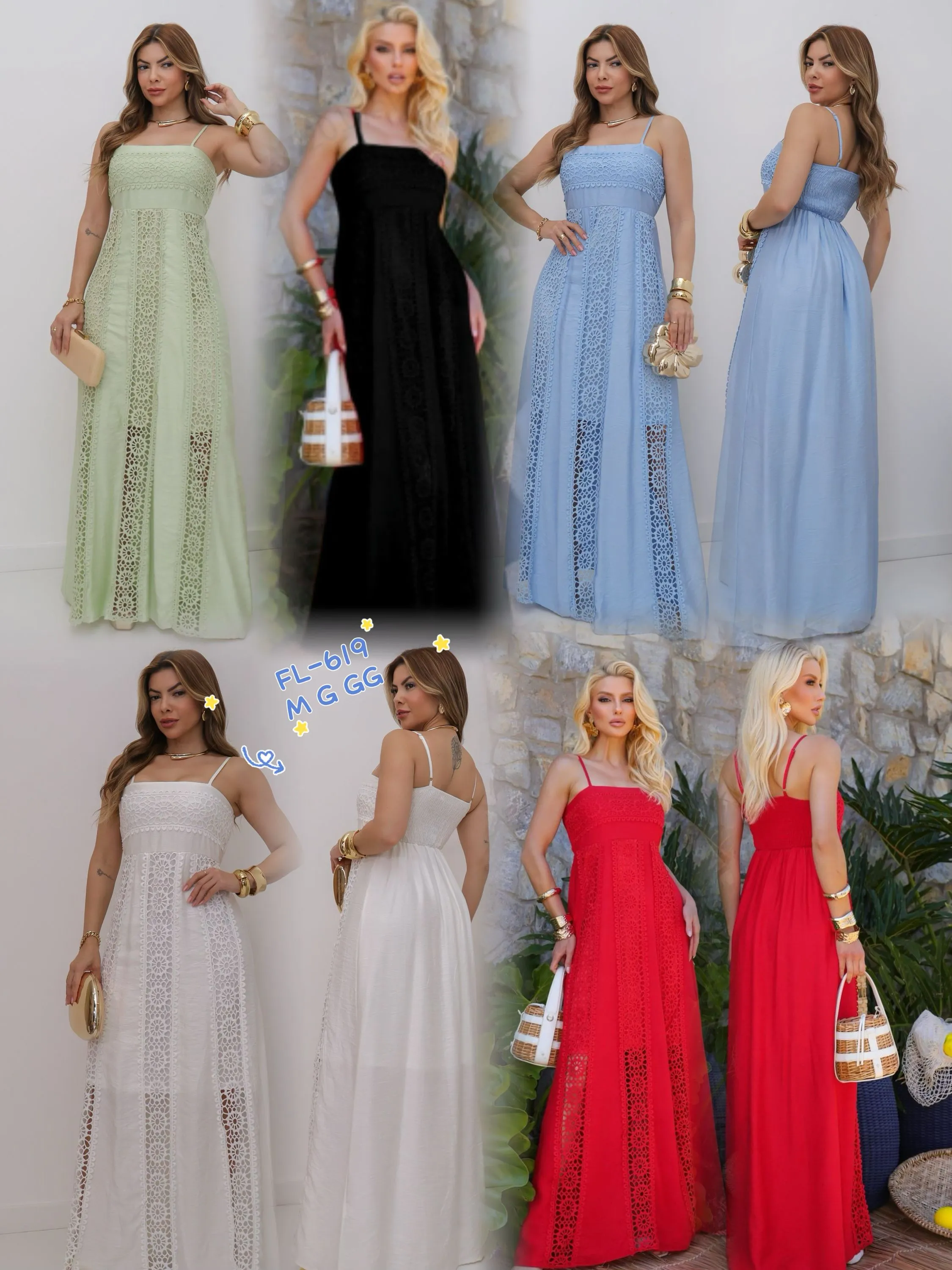 Vestido longo forrado importado Flora 619