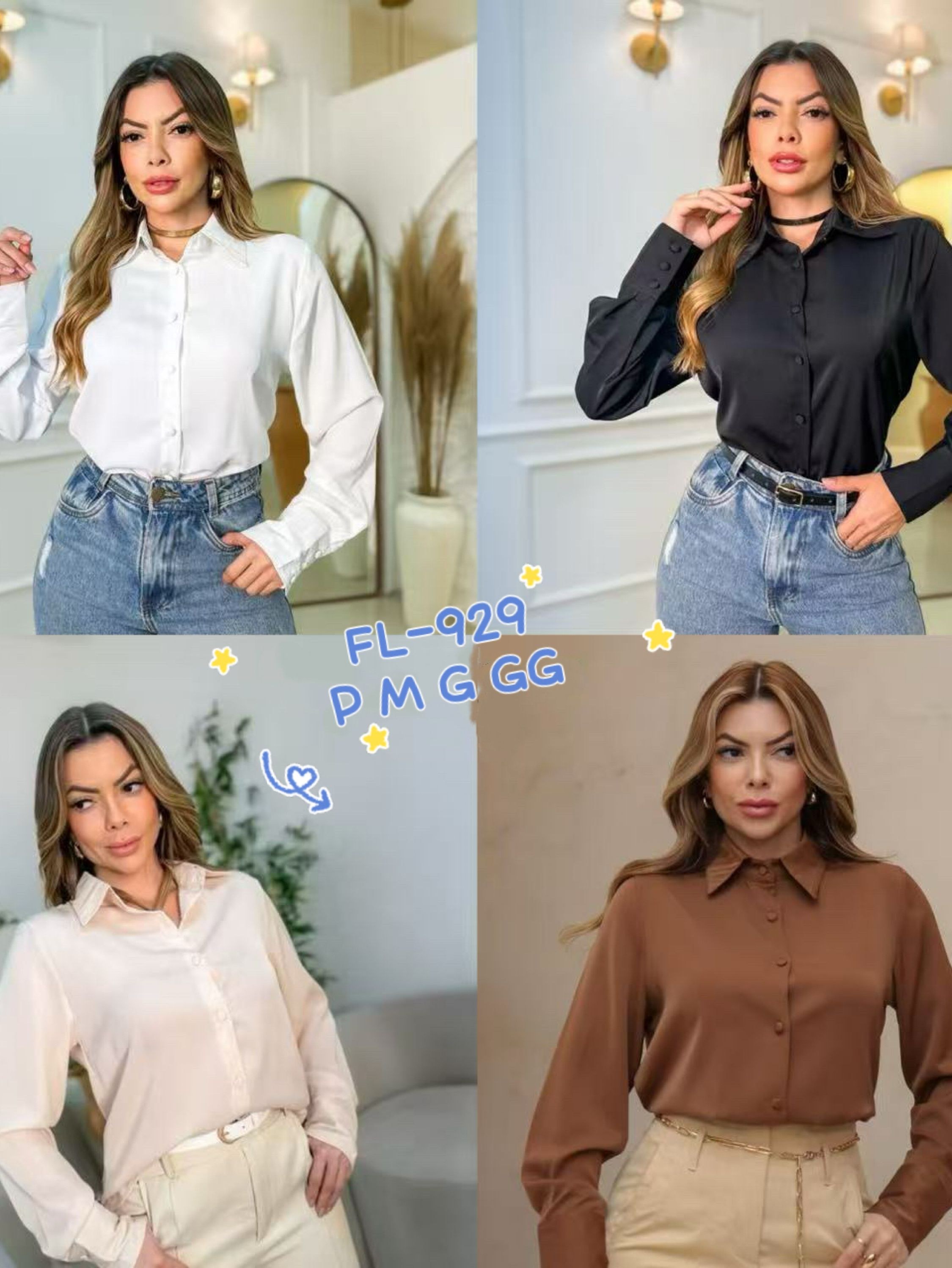Blusa camisa lisa manga com 3 botões importado Flora 929