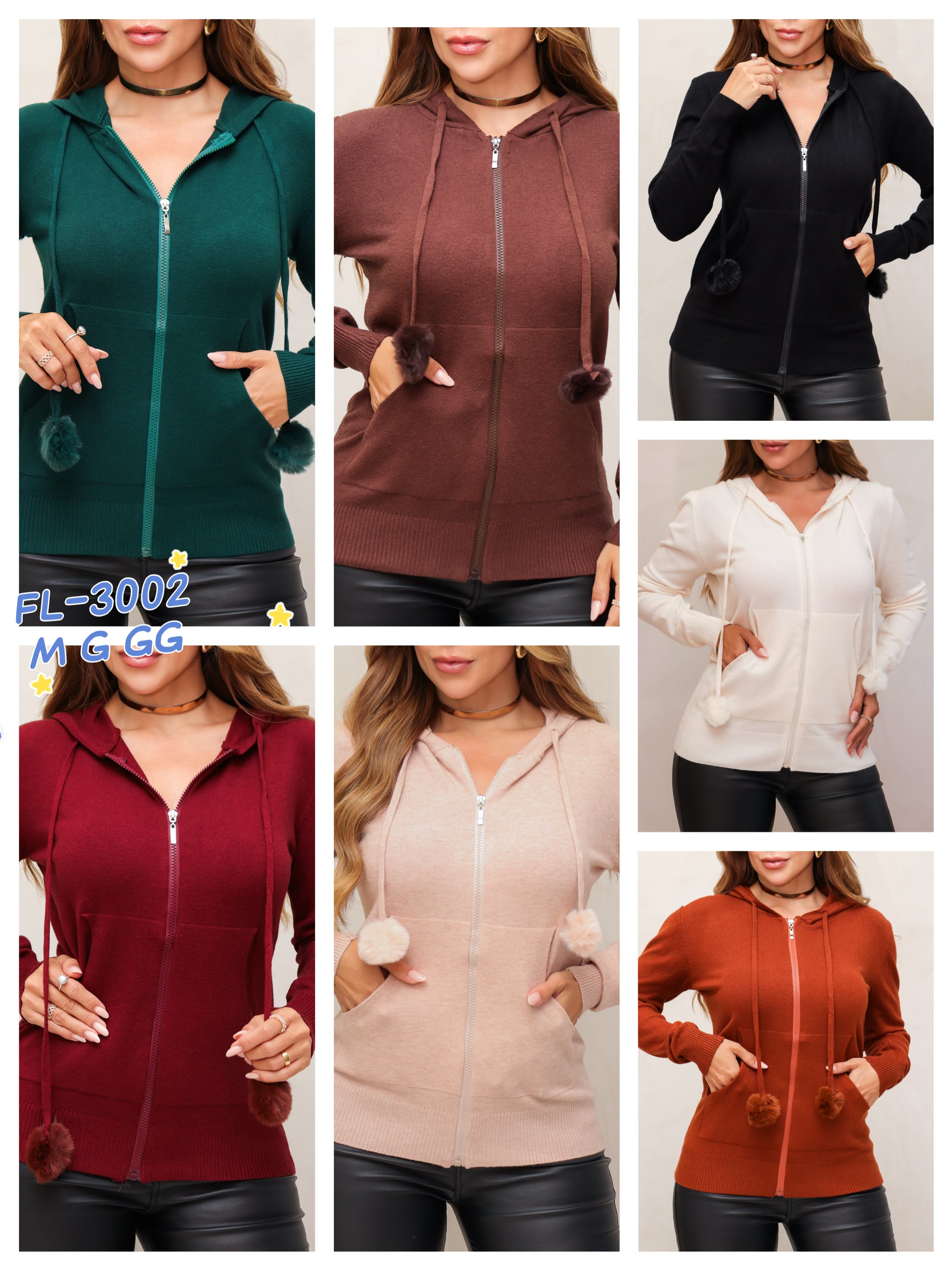 Blusa casaco de modal com zíper e capuz importado 3002