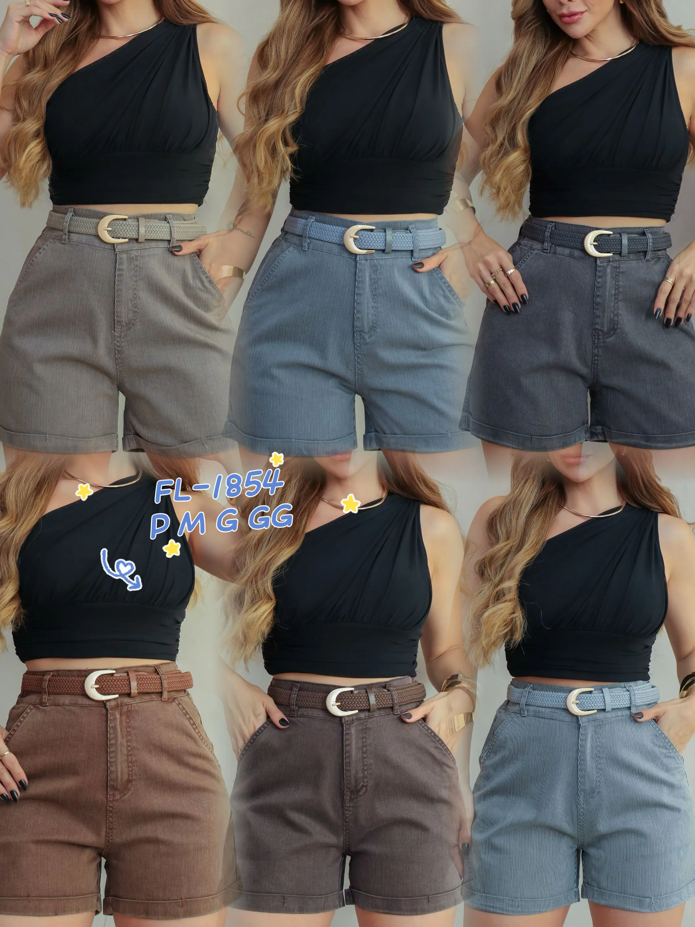 Short de sarja com elastano de listra com cinto 1854