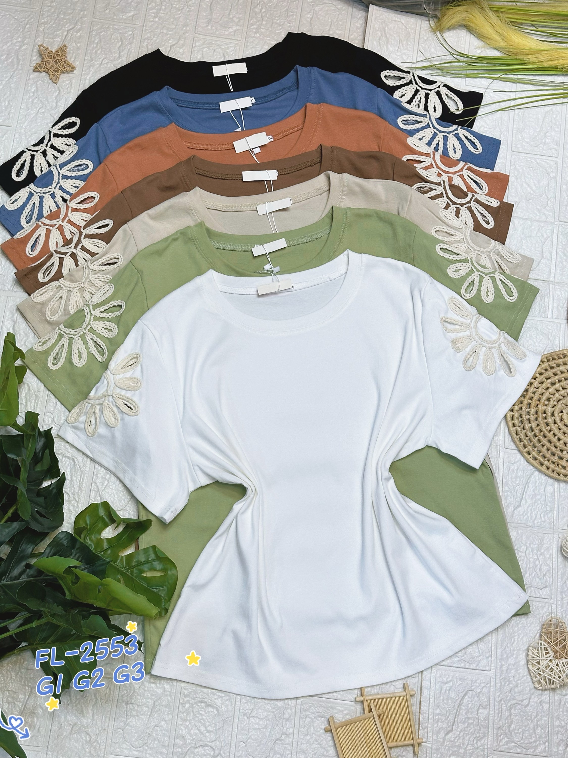 Blusa plus size algodão canelado bordado importado 2553