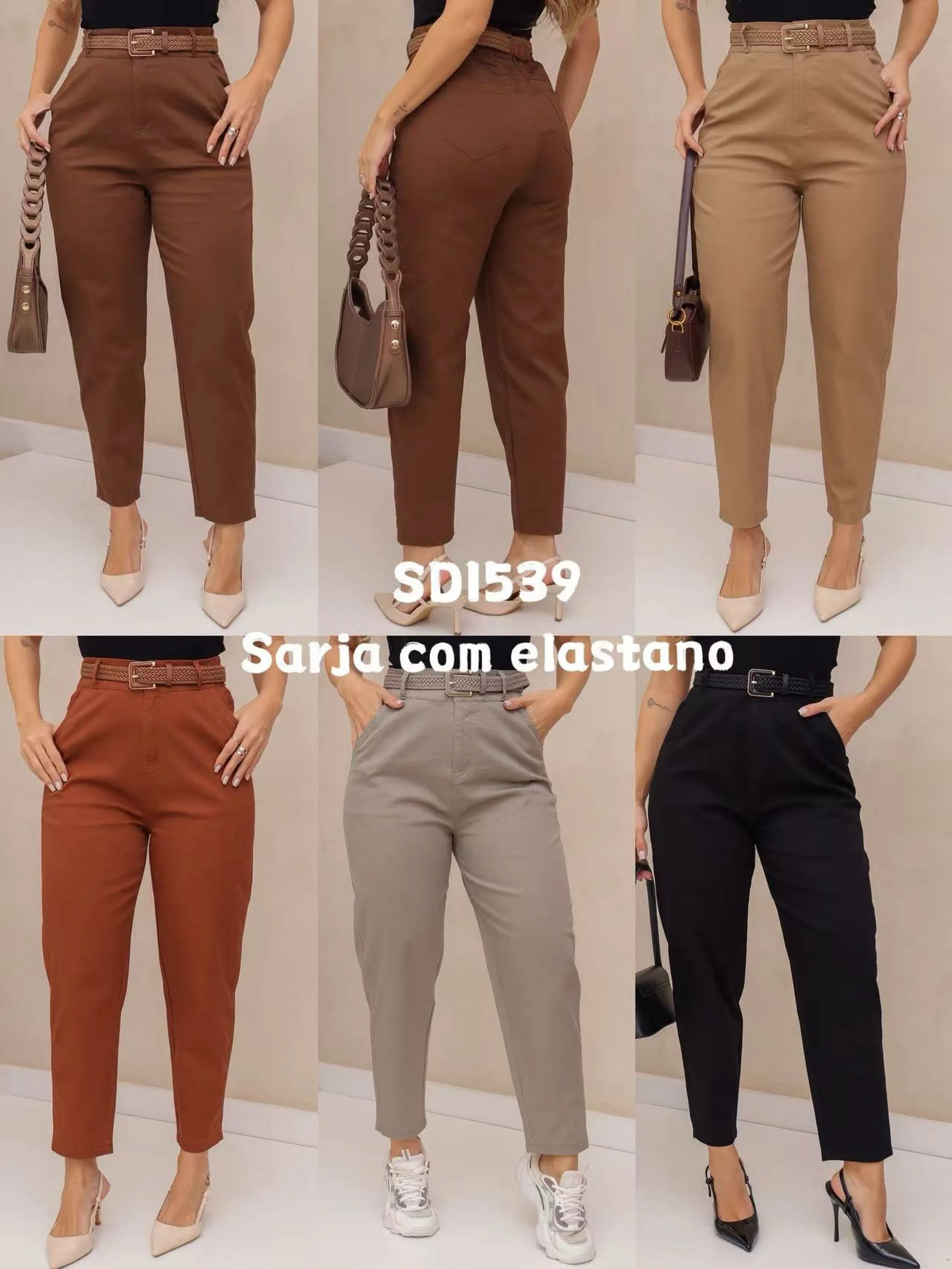 Calça de sarja com elastano com cinto Flora 1539