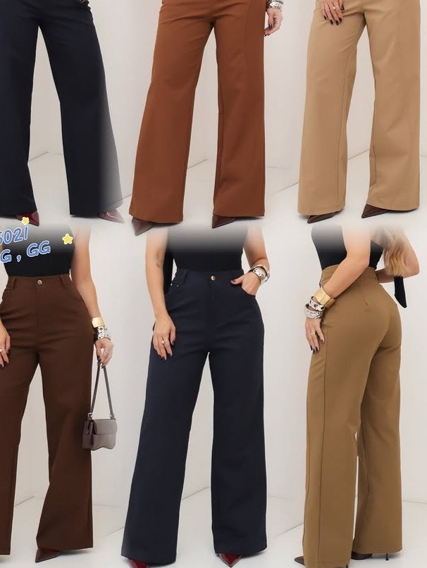 Calça pantalona de sarja com elastano 5021