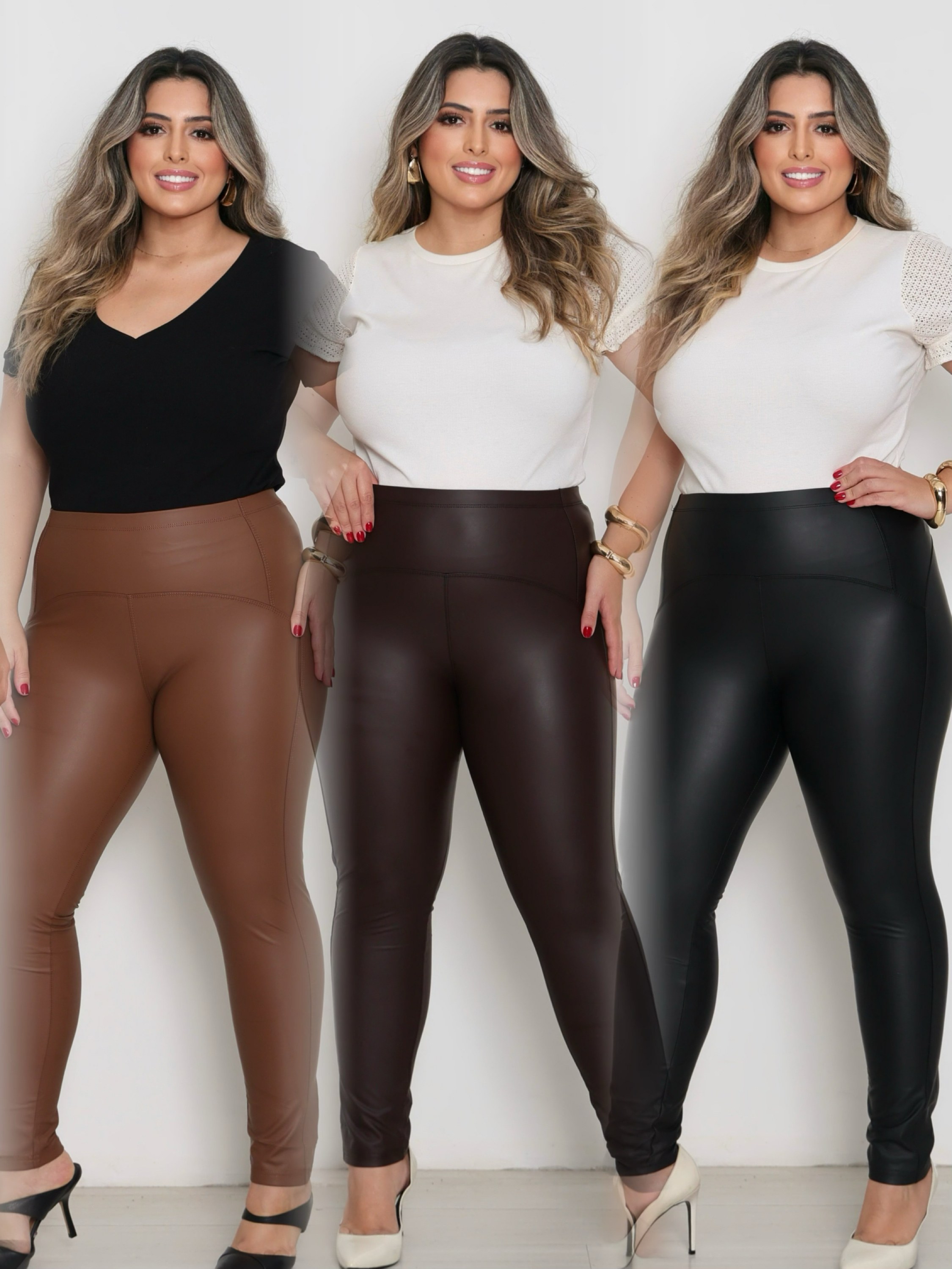 Plus Size calça legging de couro fake flanelada 1954