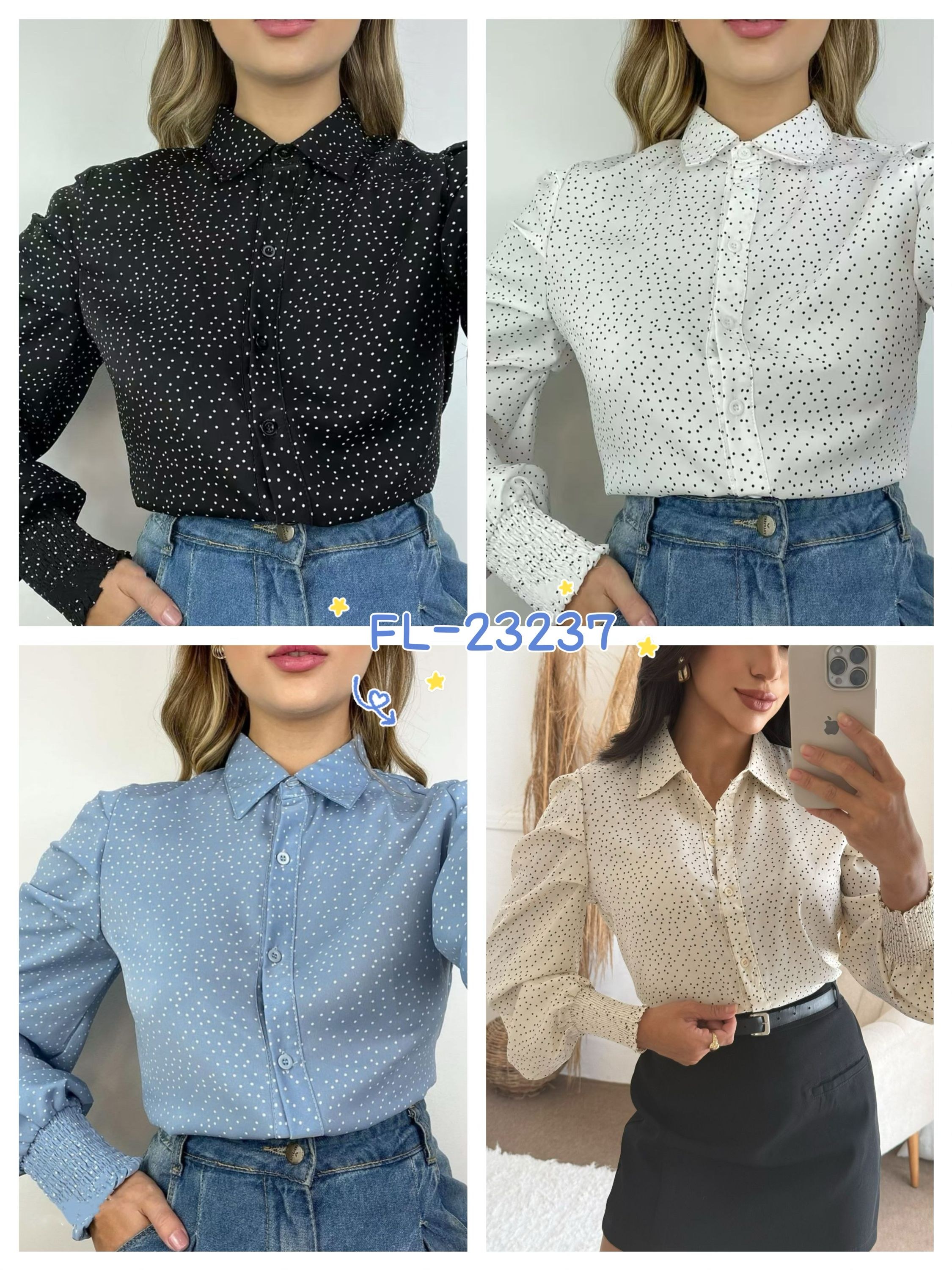 Blusa Camisa de poa manga bufante importado Flora 23237