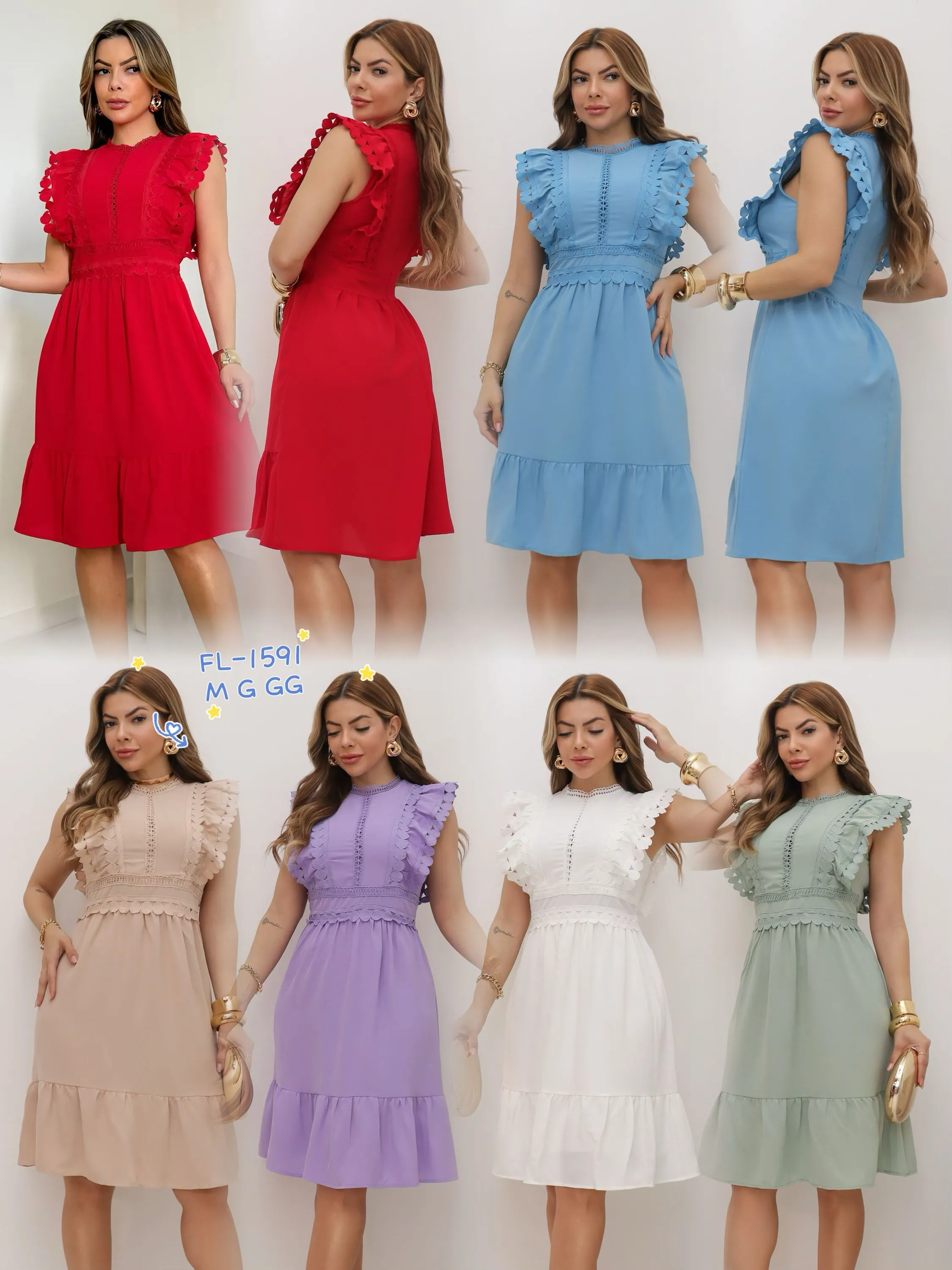 Vestido curto lindo de 2025 Verão importado Flora 1591