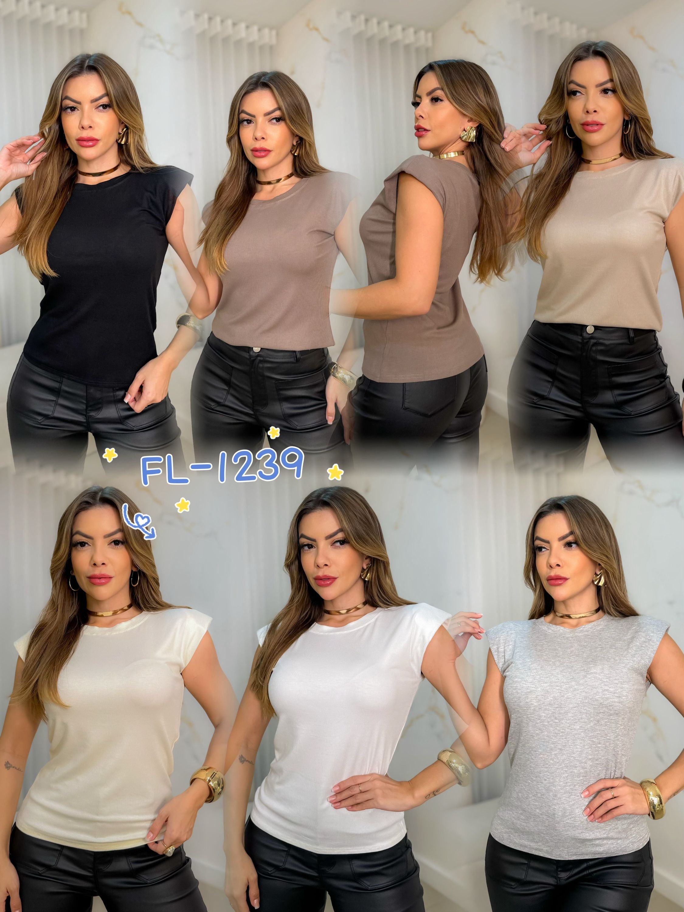 Blusa ombreira malha canelada importado Flora 1239