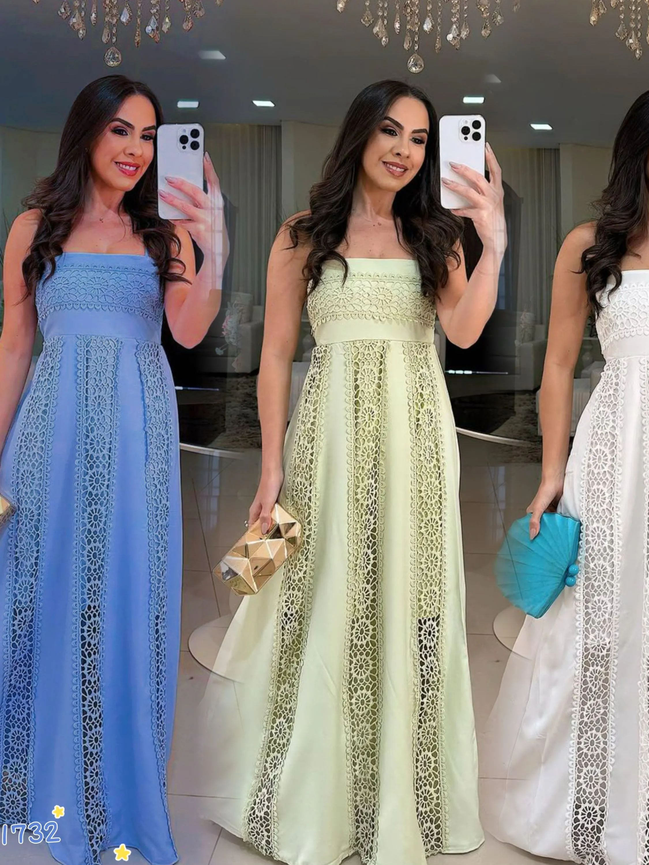 Vestido longo com leise forrado importado Flora 1732