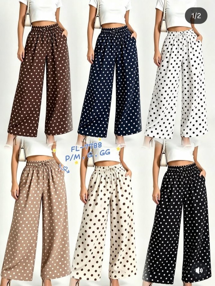 Calça pantalona de viscolinho de poa 7788