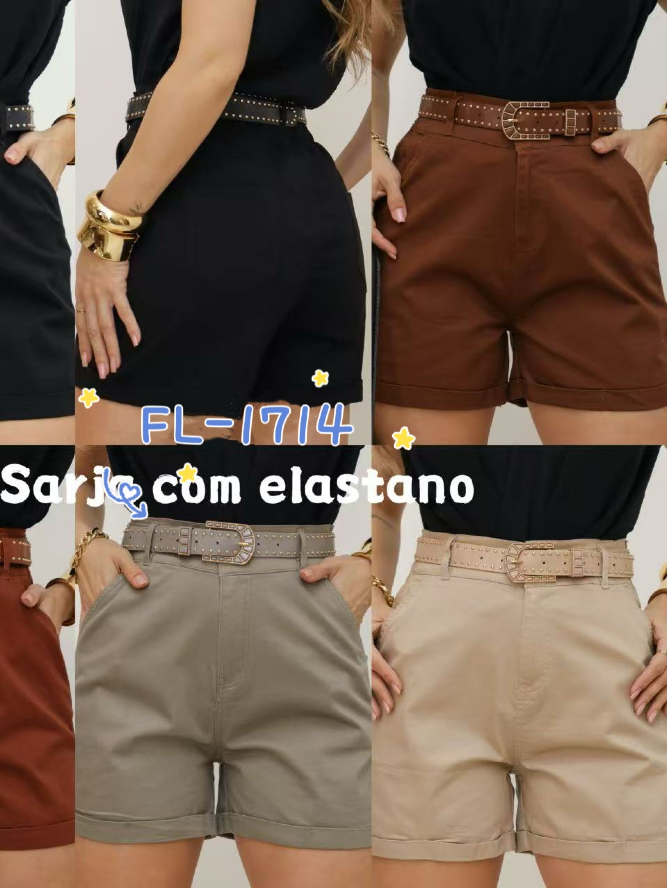 Short de sarja com elastano com cinto importado 1714