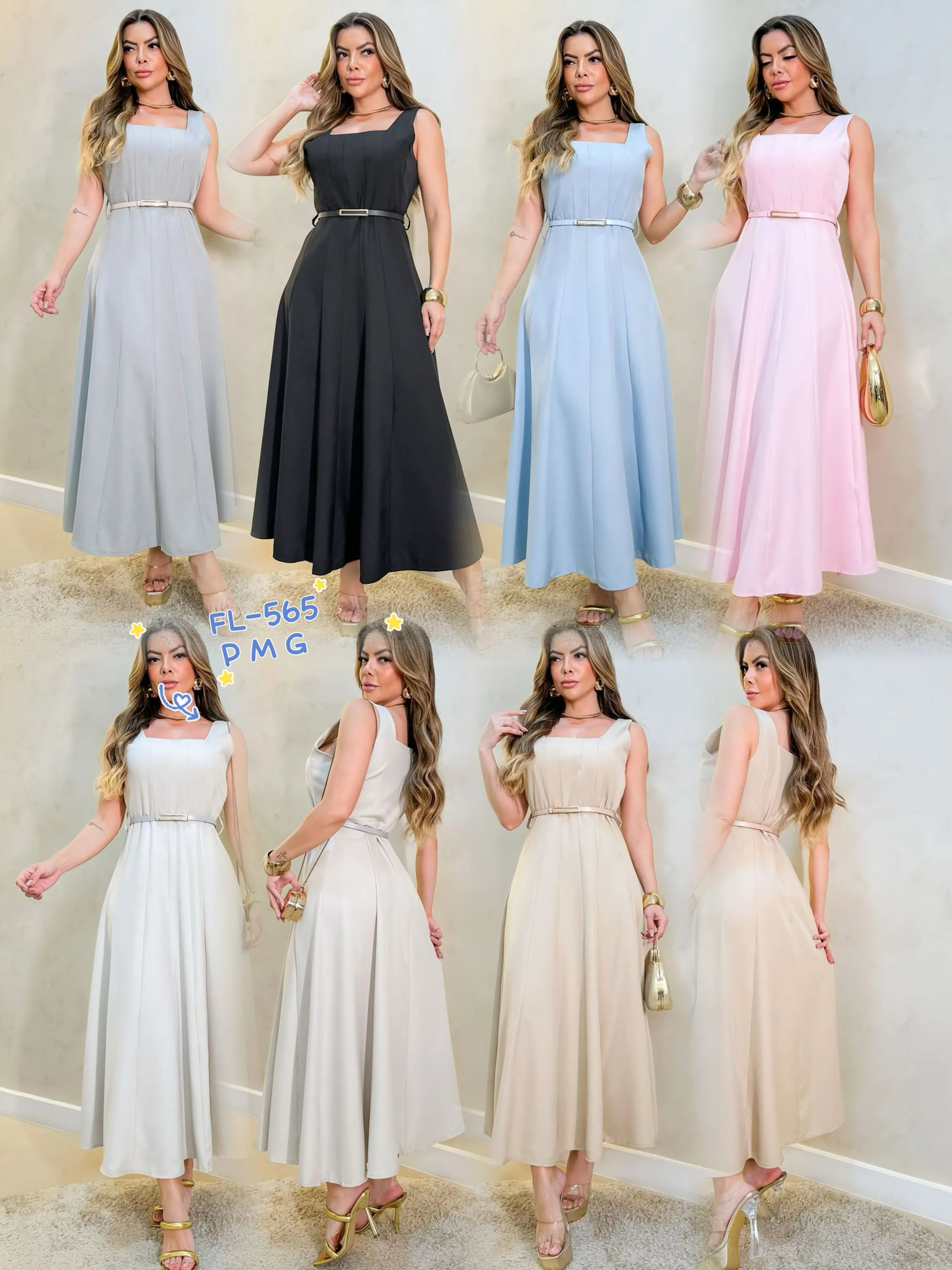 Vestido mídi de alfaiataria com cinto importado 565