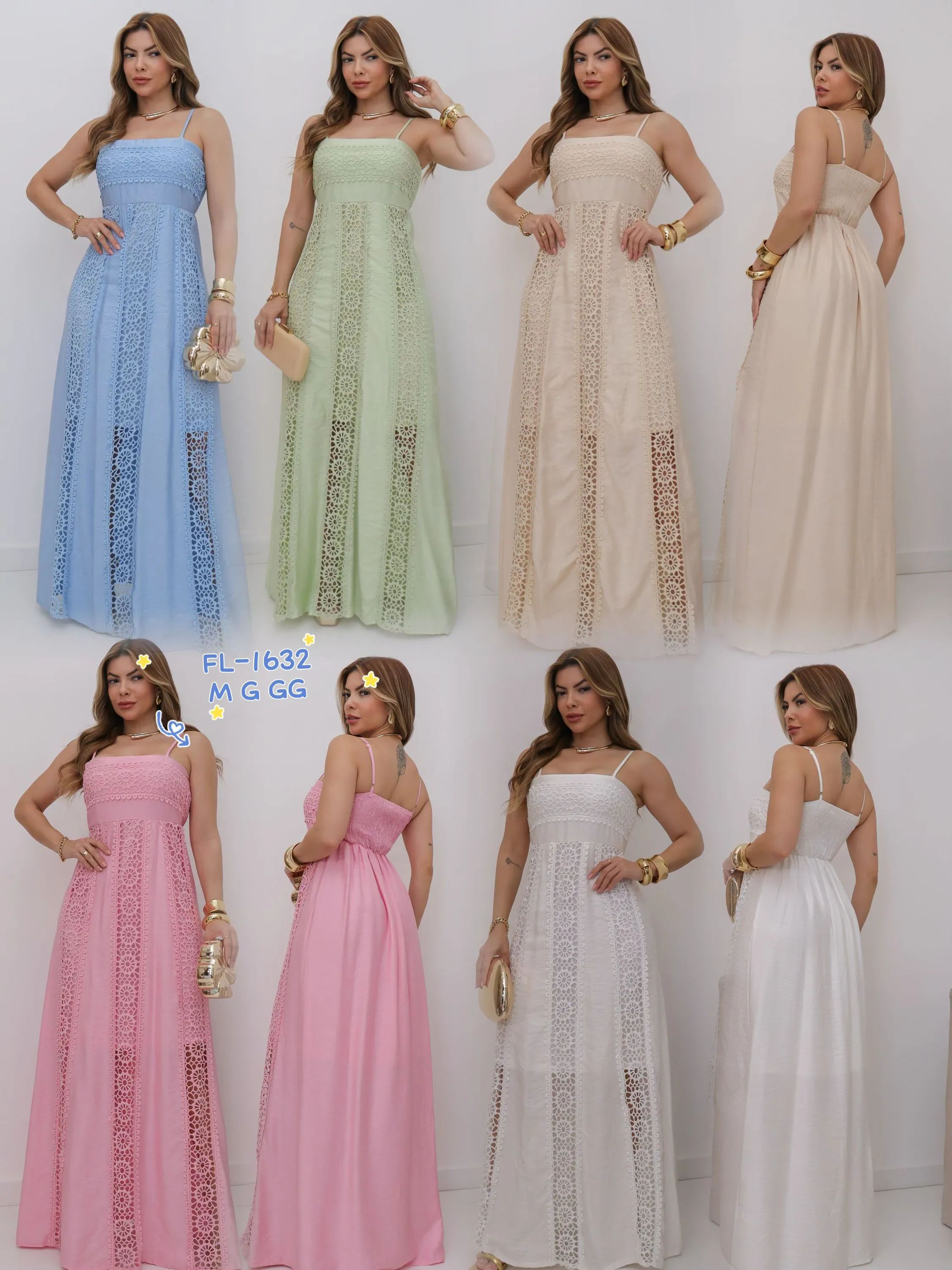 Vestido longo com leise forrado importado Flora 1732