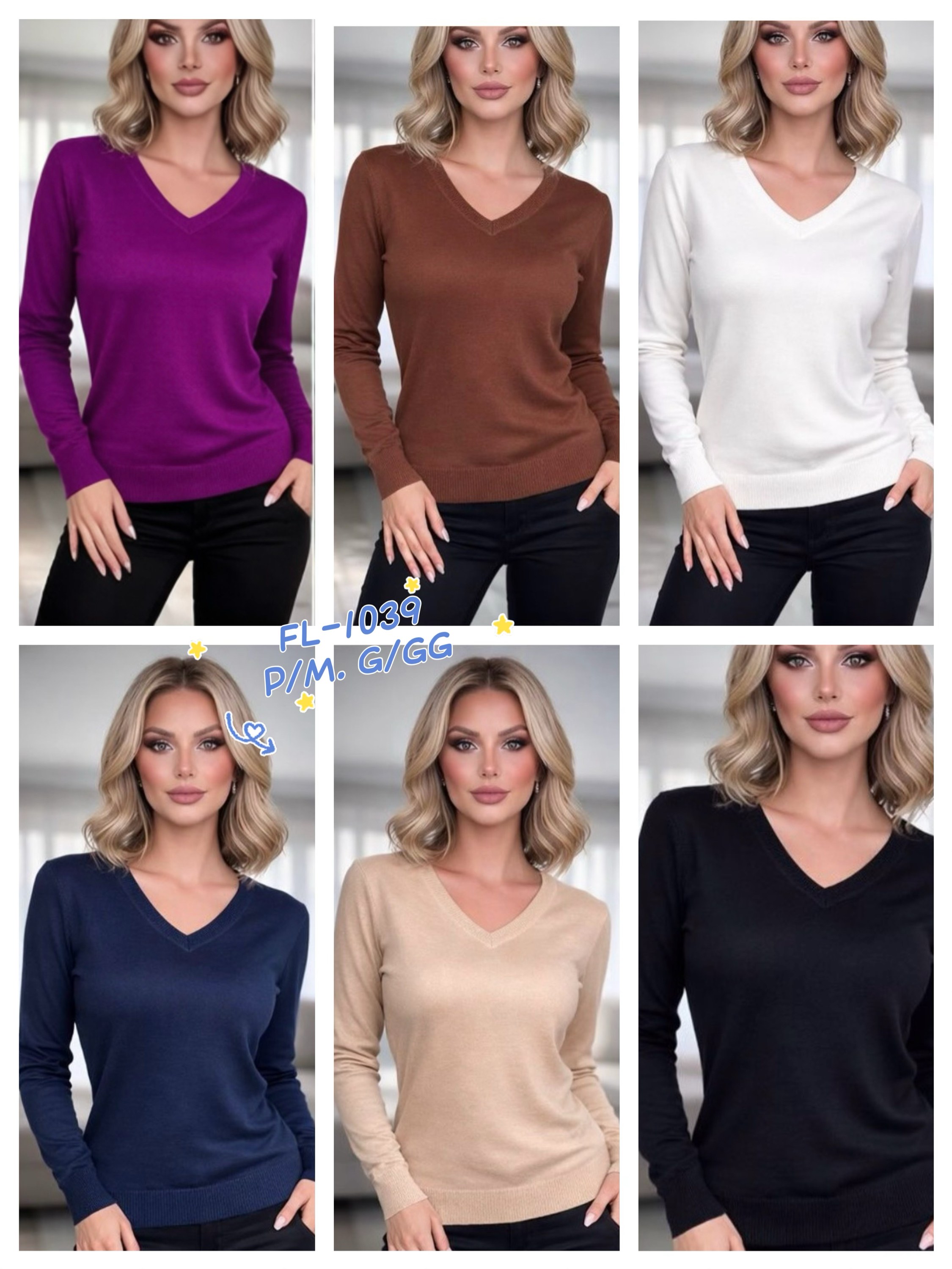 Blusa suéter básica Gola V de moda importado 1039