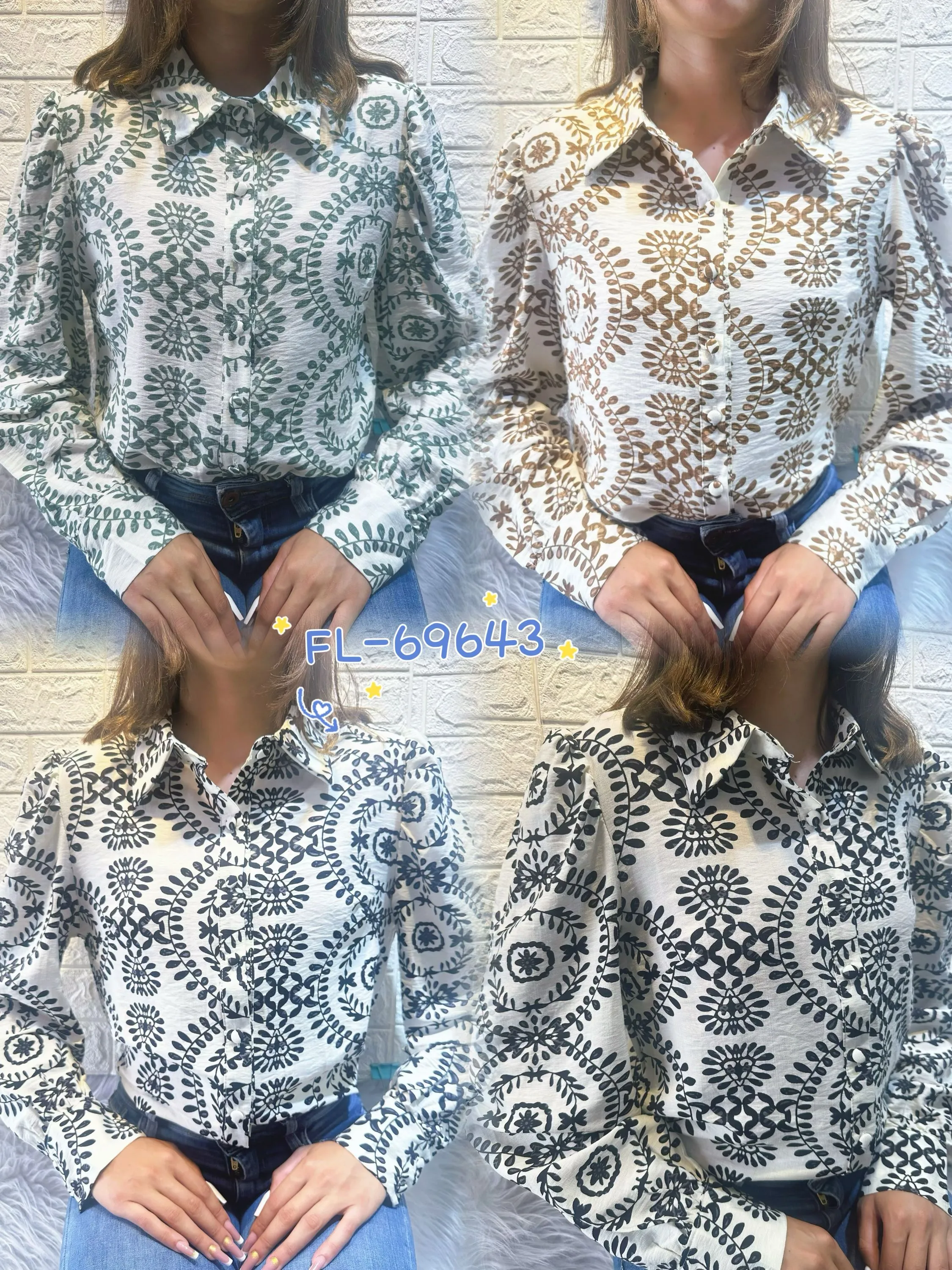 Blusa Camisa em linho estampado importado Flora 69643