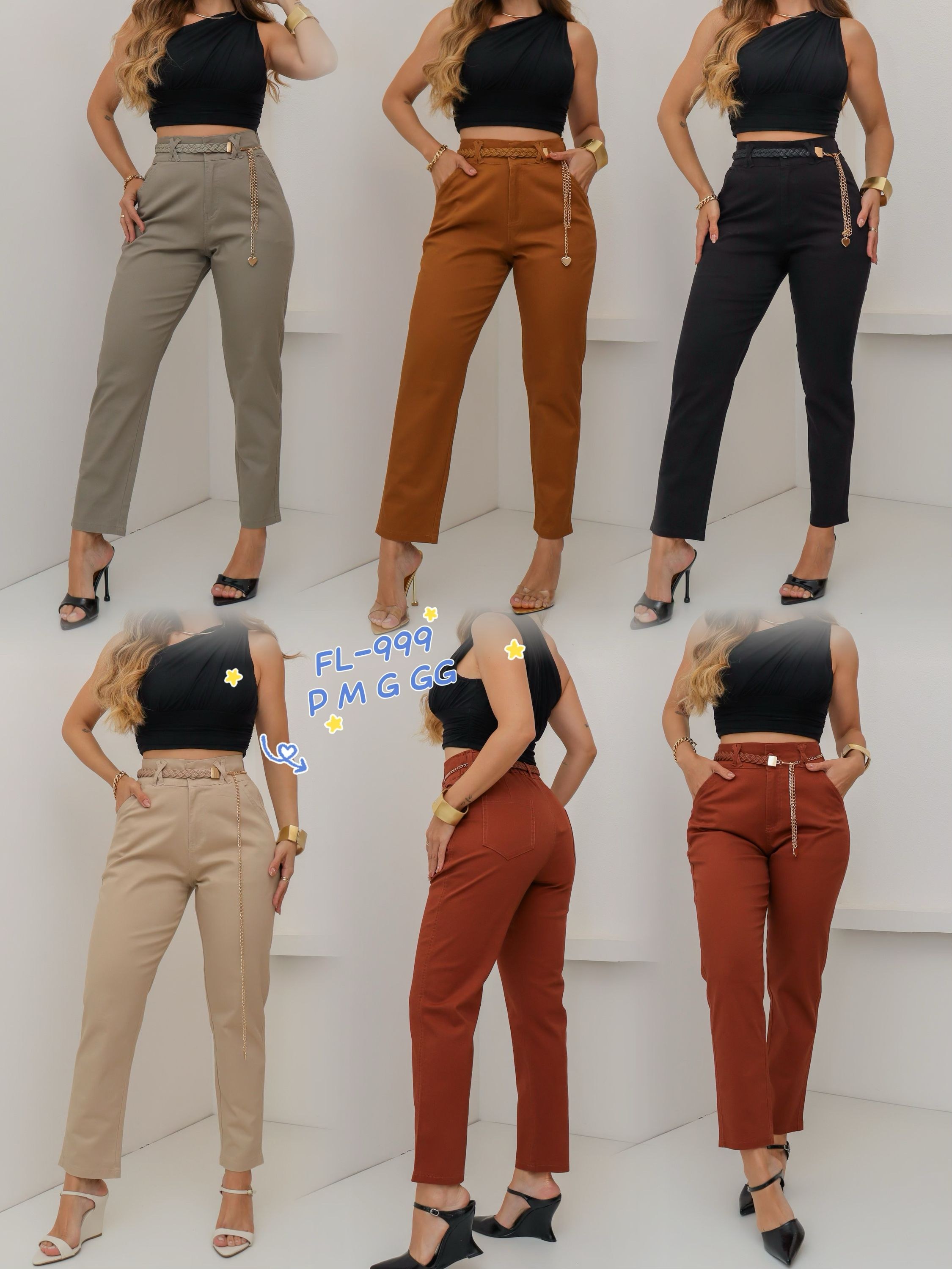 Calça de sarja com elastano com cinto importado 999