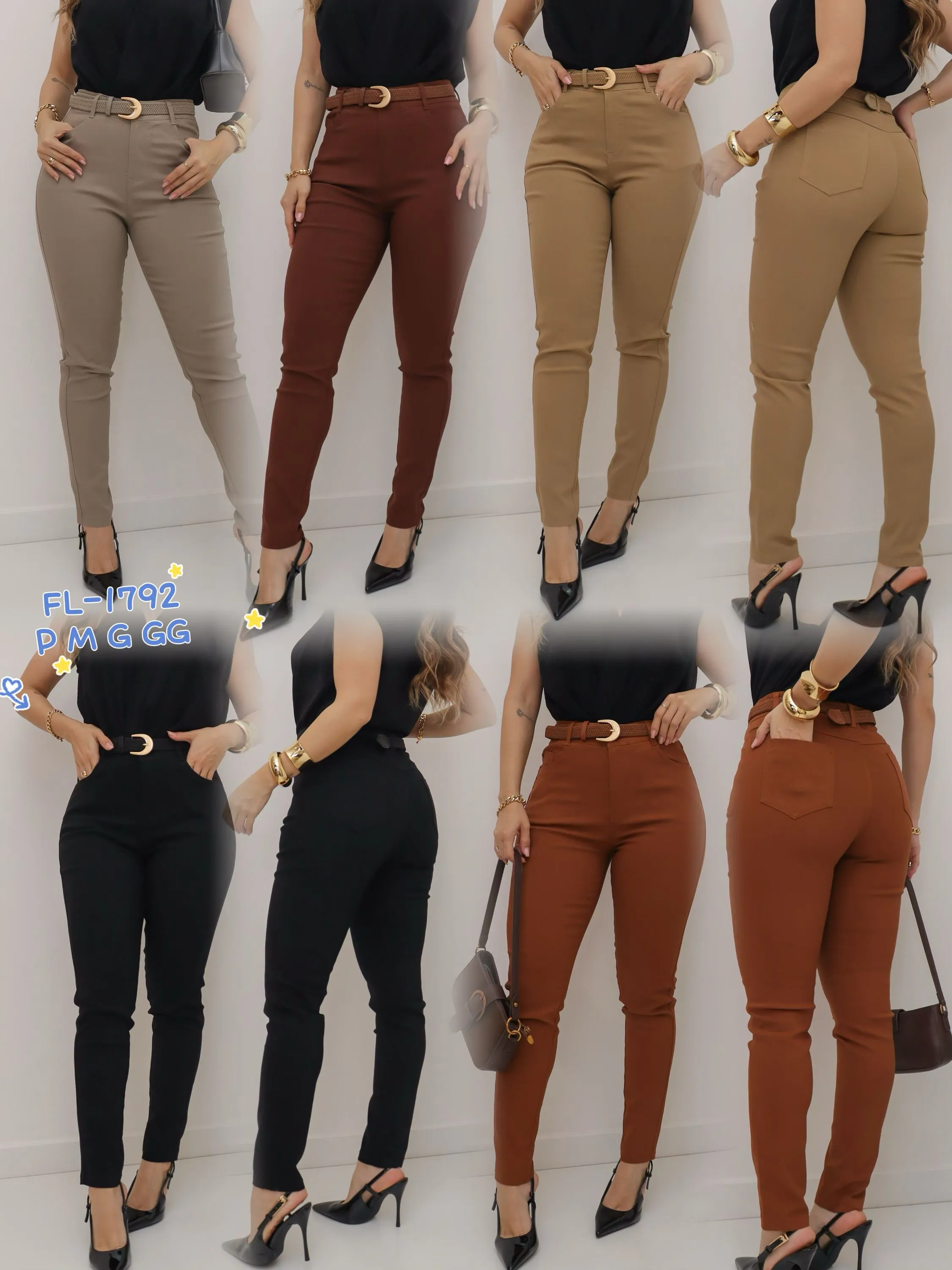 Calça de tenoblque sarja com elástica muito com cinto  1792