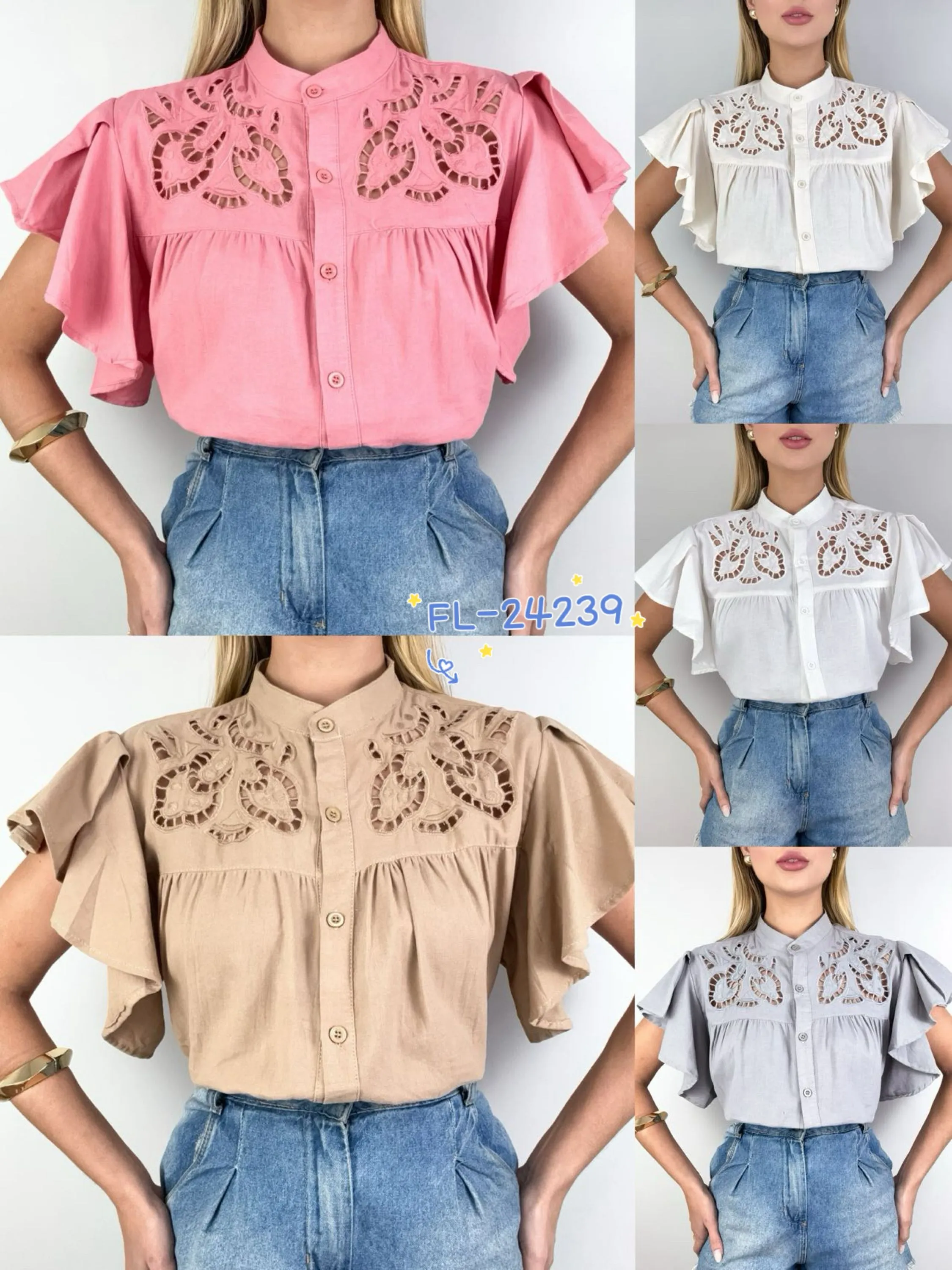 Blusa camisa com bordado importado Flora 24239